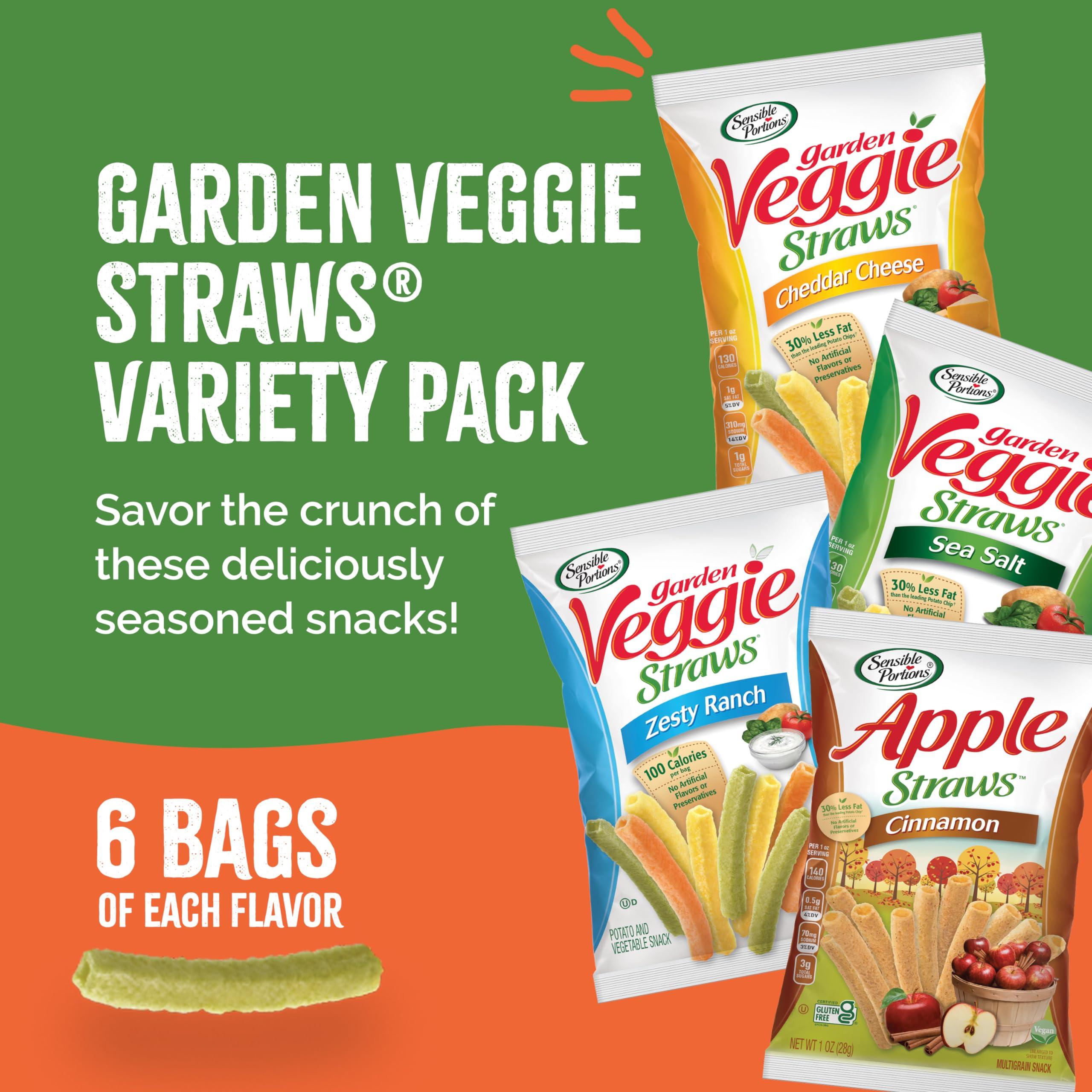Sensible Portions Sensible Portions Garden Veggie Snacks - Veggie Straws, Snack Size Variety Pack, Sea Salt, Ranch, Cheddar, Apple Cinnamon, 1 Oz (Pack of 24)