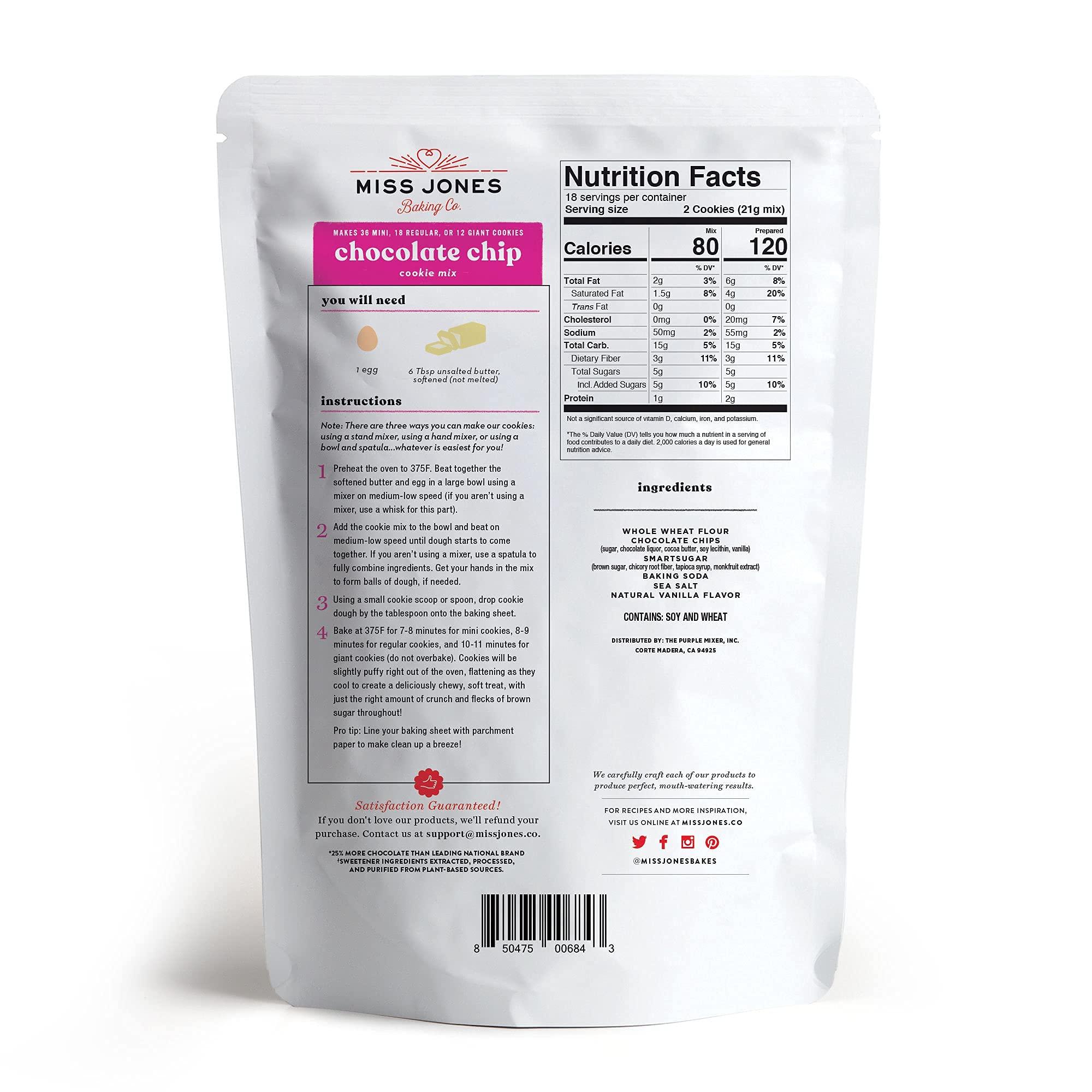 Miss Jones Baking Miss Jones Baking Gluten-Free Chocolate Chip Cookie Mix - More Chocolate Chips, 50% Lower Sugar, Naturally Sweetened Desserts & Treats, 13 Ounce (Pack of 1)