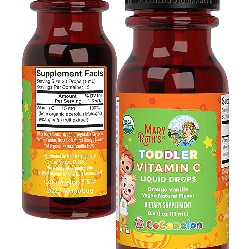 MaryRuth Organics MaryRuth Organics | CoComelon Kids Vitamin C Liquid Drops for Ages 4-13 Years | USDA Organic | Immune Support & Overall Health | USDA Organic | Vegan | Non-GMO | Gluten Free | 30 Servings