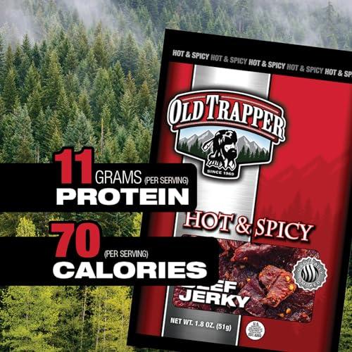 Old Trapper Old Trapper Beef Jerky, Hot & Spicy Flavor, 1.8-Ounce Individual Packs, Great Size for Quick Snacking, 11 Grams of Protein and 70 Calories Per Serving (Pack of Six)