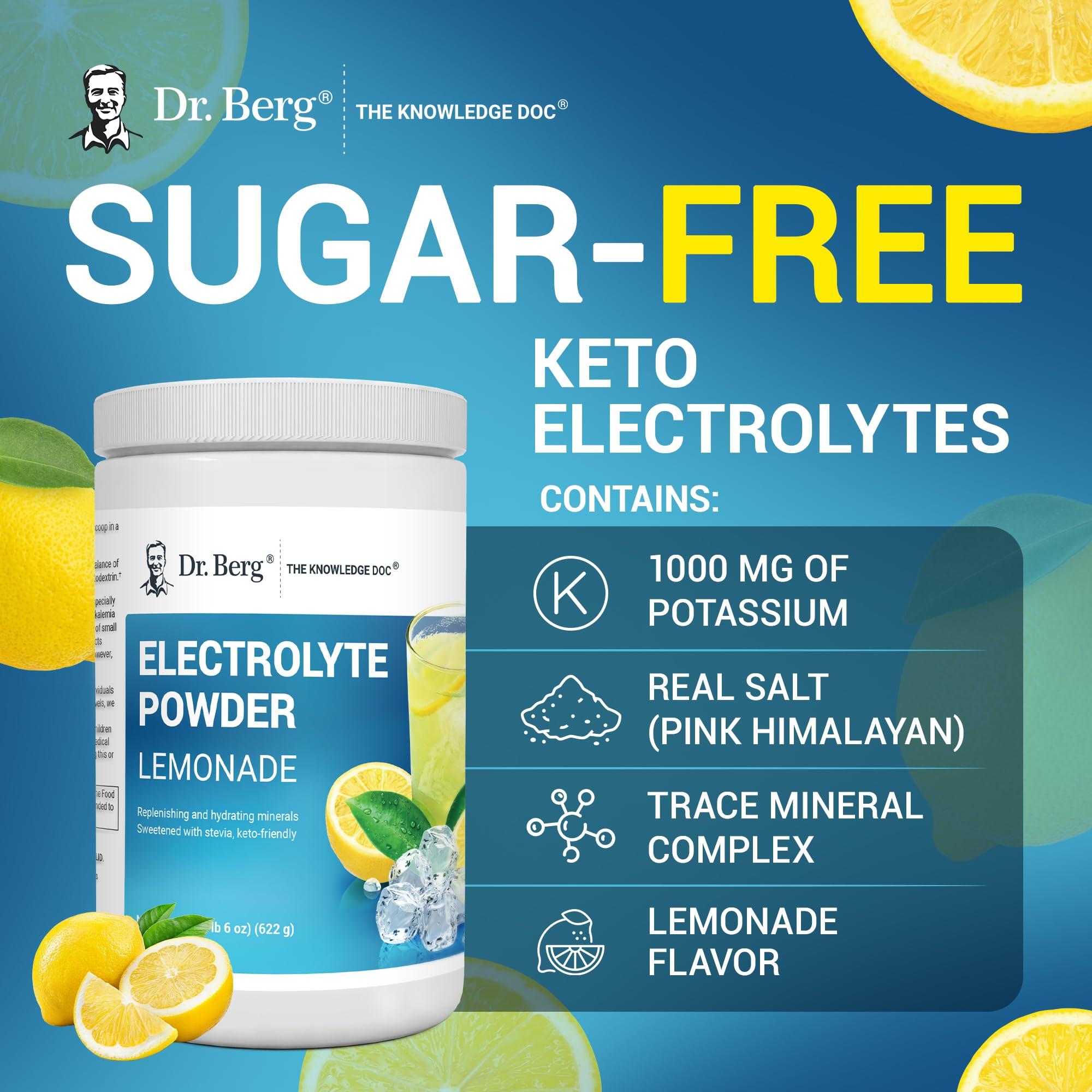 Dr. Berg Nutritionals Dr. Berg Zero Sugar Hydration Keto Electrolyte Powder - Enhanced w/ 1,000mg of Potassium & Real Pink Himalayan Salt (NOT Table Salt) - Lemonade Flavor Hydration Drink Mix Supplement - 100 Servings