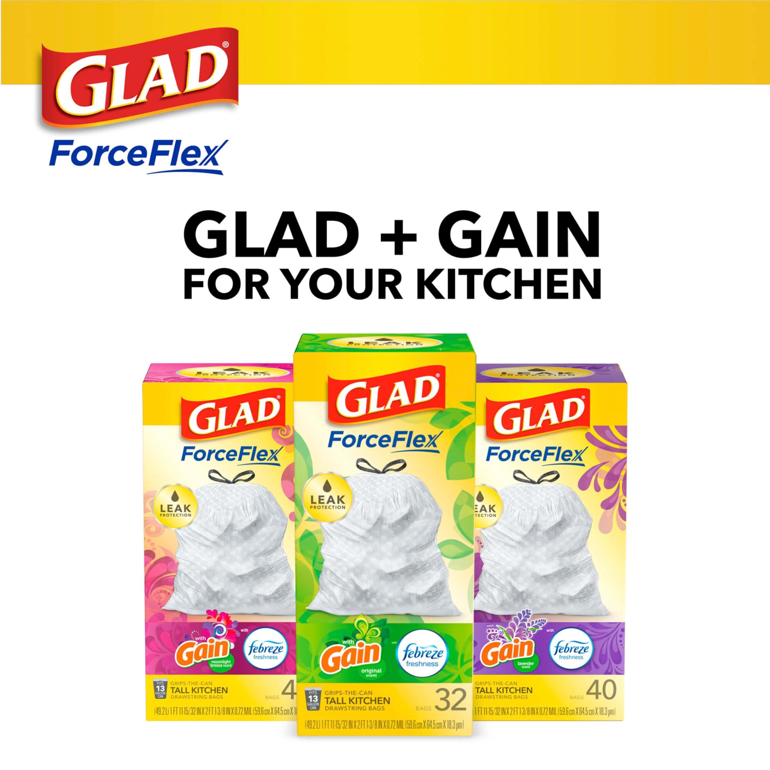 Glad Glad ForceFlex Tall Kitchen Drawstring Trash Bags, 13 Gallon, Gain Lemon Zest, 40 Ct, Pack May Vary (Pack of 2)