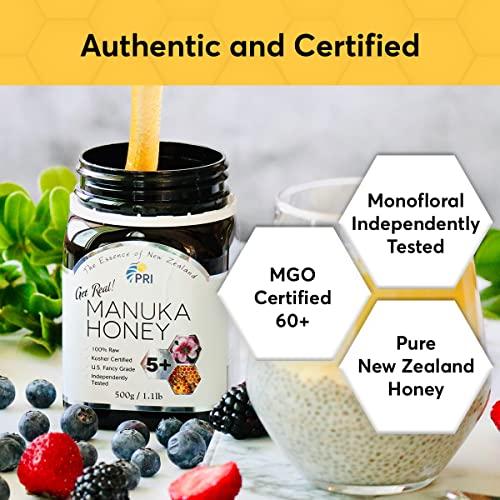 PRI PACIFIC RESOURCES INTERNATIONAL THE ESSENCE OF PRI Manuka Honey, MGO 60+ New Zealand Raw Monofloral Manuka Honey, 500g