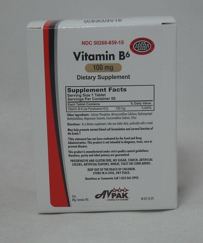 Avpak Vitamin B-6 Tablets 100 MG, 50 Count