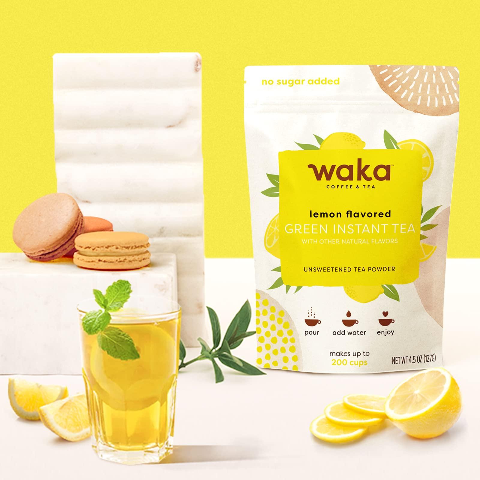 Waka Coffee Waka Instant Tea Mix, 3 Bag Bundle - 100% Tea Leaves, No Additives, Unsweetened Tea Powders - Classic, Raspberry Flavored, Lemon Flavored Green (4.5oz Each)