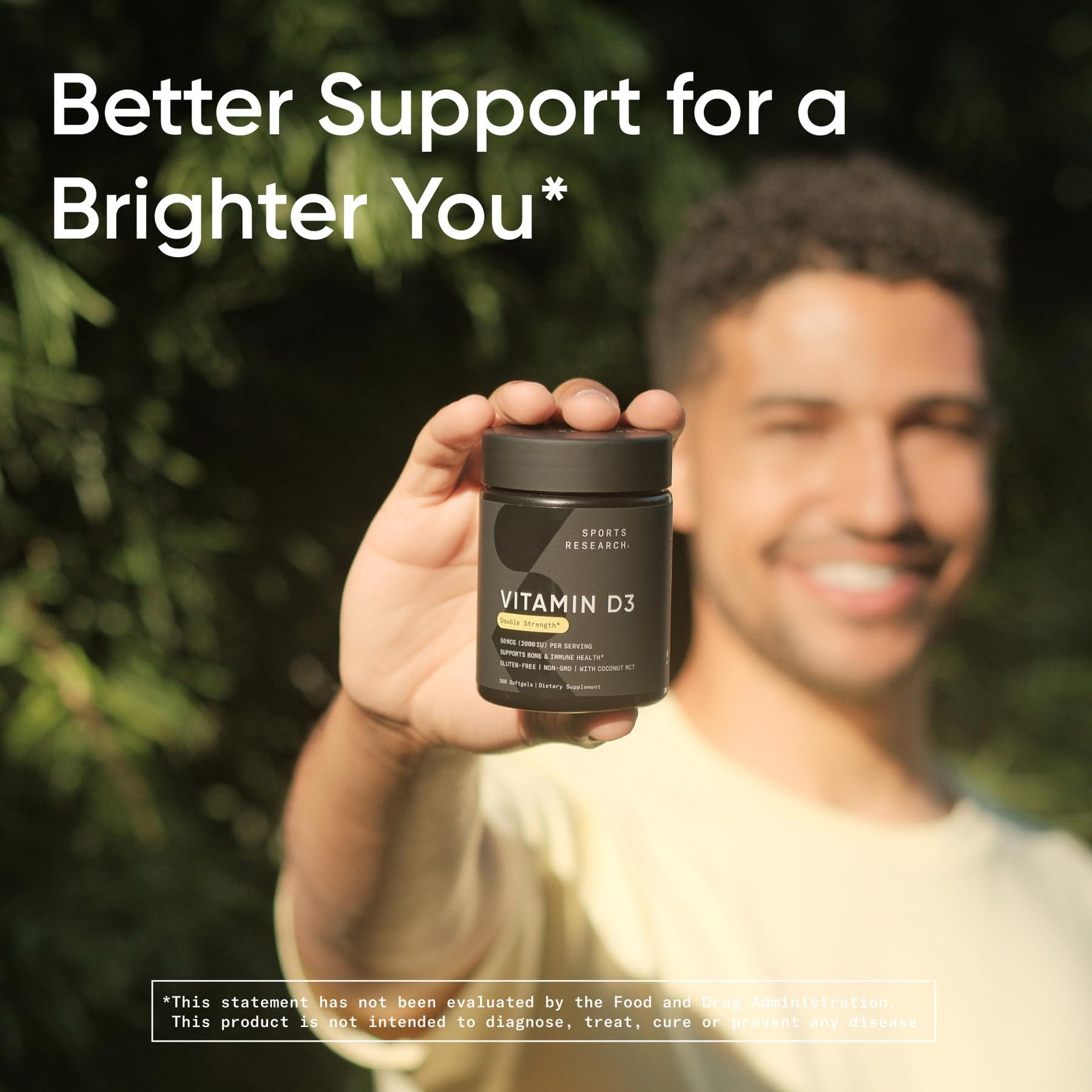 Sports Research Sports Research Vitamin D3 2000iu (50mcg) w/Coconut MCT Oil - High Potency Vitamin D Supplement for Immune & Bone Support - Gluten Free Non-GMO Soy Free 360 Count Softgels