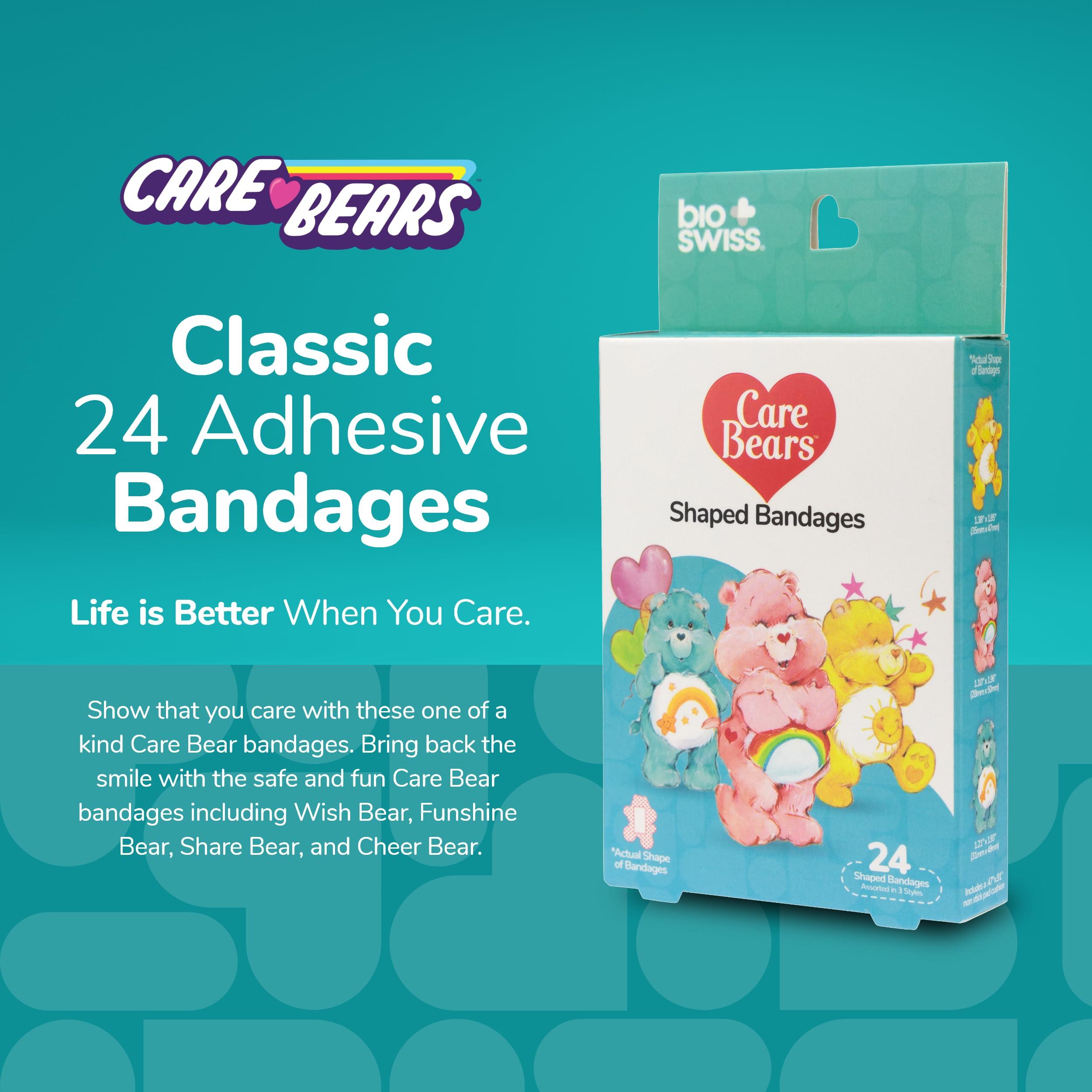 BioSwiss BioSwiss Care Bears Bandages, Classic Care Bear Shaped Self Adhesive Bandage, Latex Free Sterile Wound Care, Fun First Aid Kit Supplies for Kids, 24 Count
