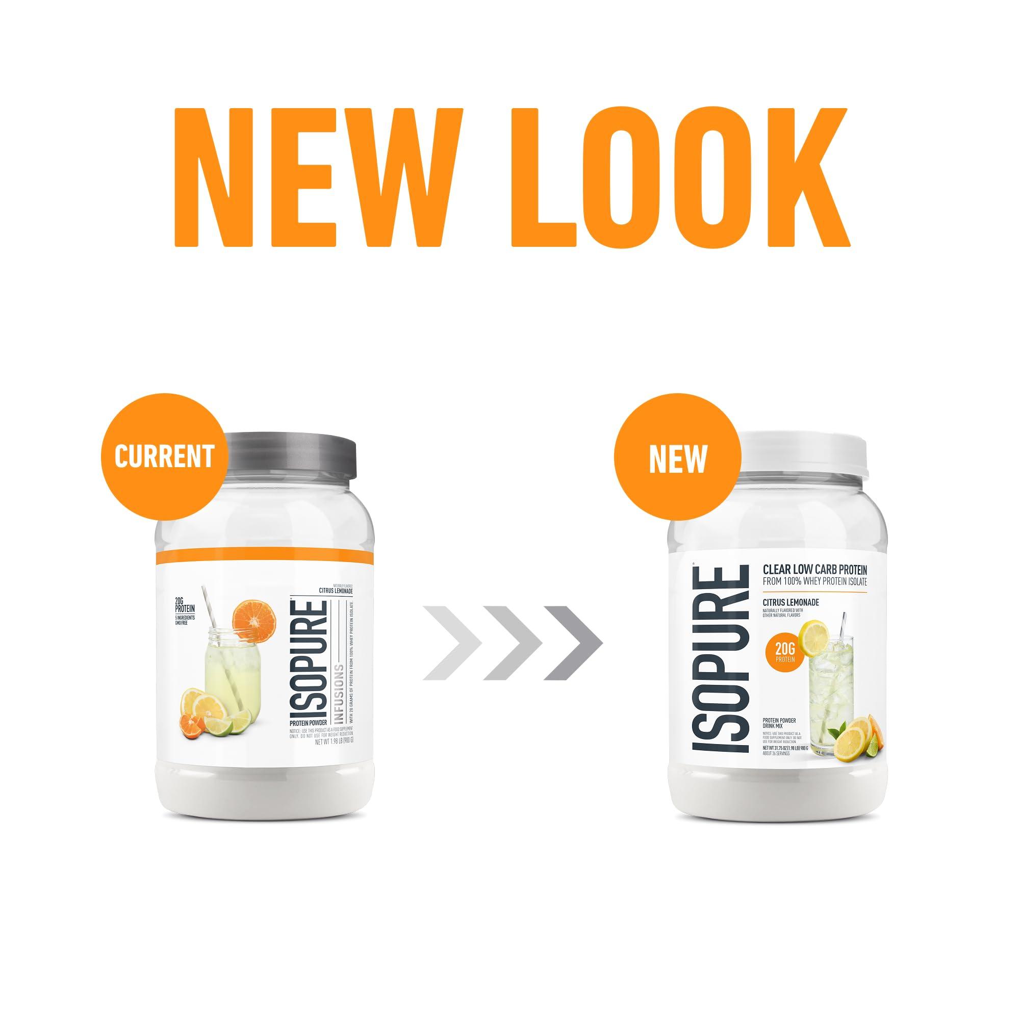 Isopure Isopure Clear Whey Isolate Protein Powder Infusions, Lactose Free, Gluten Free, Naturally Flavored, Citrus Lemonade, 20g Protein Per Serving, 1.9 Lb, 36 Servings