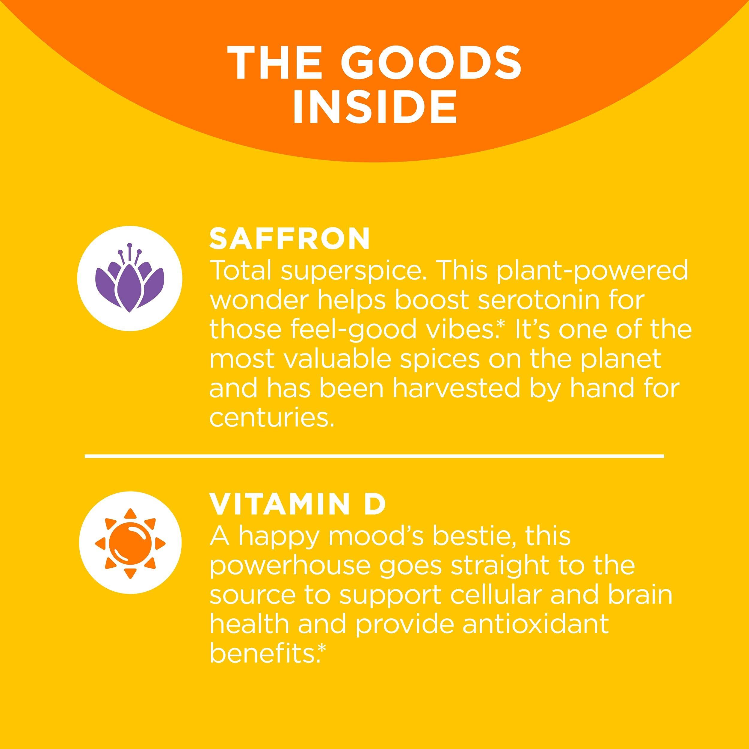 OLLY OLLY Hello Happy Gummy Worms, Mood Balance Support, Vitamin D, Saffron, Adult Chewable Supplement, Tropical Zing - 60 Count