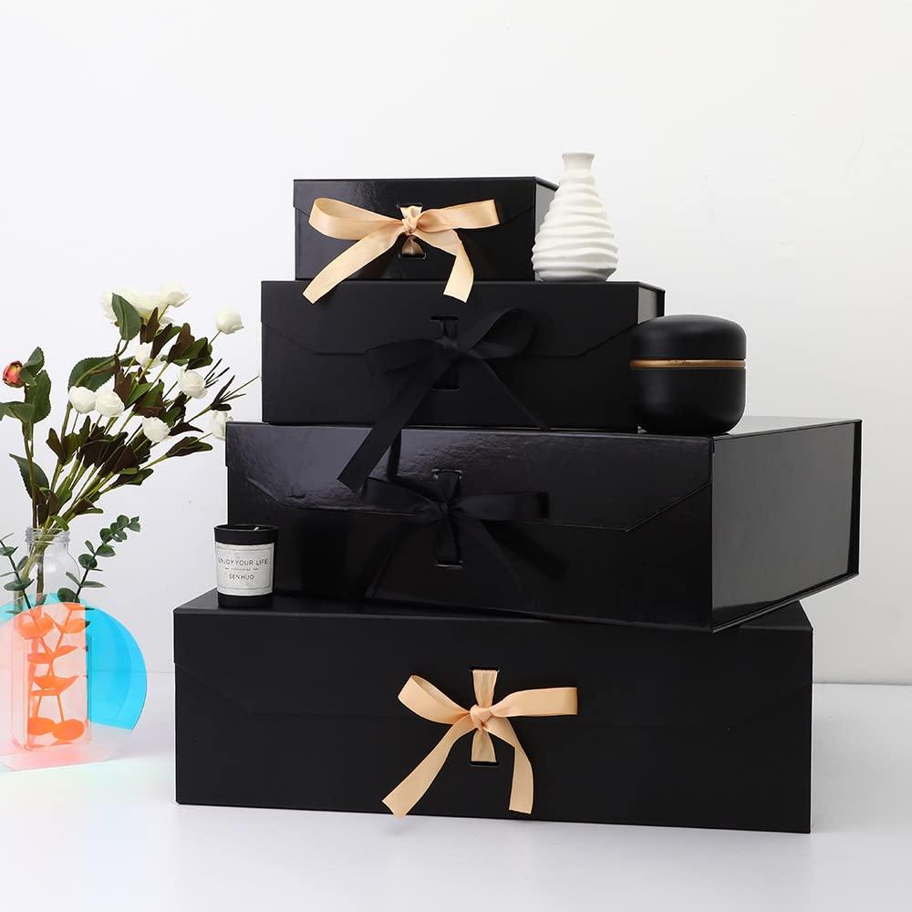 GoooodGift Extra Large Black Gift Box 19x16x6 Inches, Huge Gift Box with Ribbon, Large Gift Box with Lid Magnetic Closure, Groomsman Proposal Box, Gift Boxes for Wedding Dress (Glossy Black)