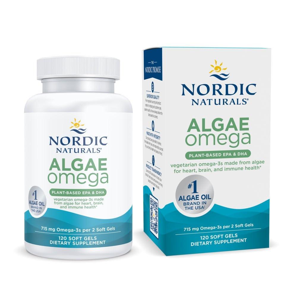 Nordic Naturals Nordic Naturals Algae Omega - 120 Soft Gels - 715 mg Omega-3 - Certified Vegan Algae Oil - Plant-Based EPA & DHA - Heart, Eye, Immune & Brain Health - Non-GMO - 60 Servings