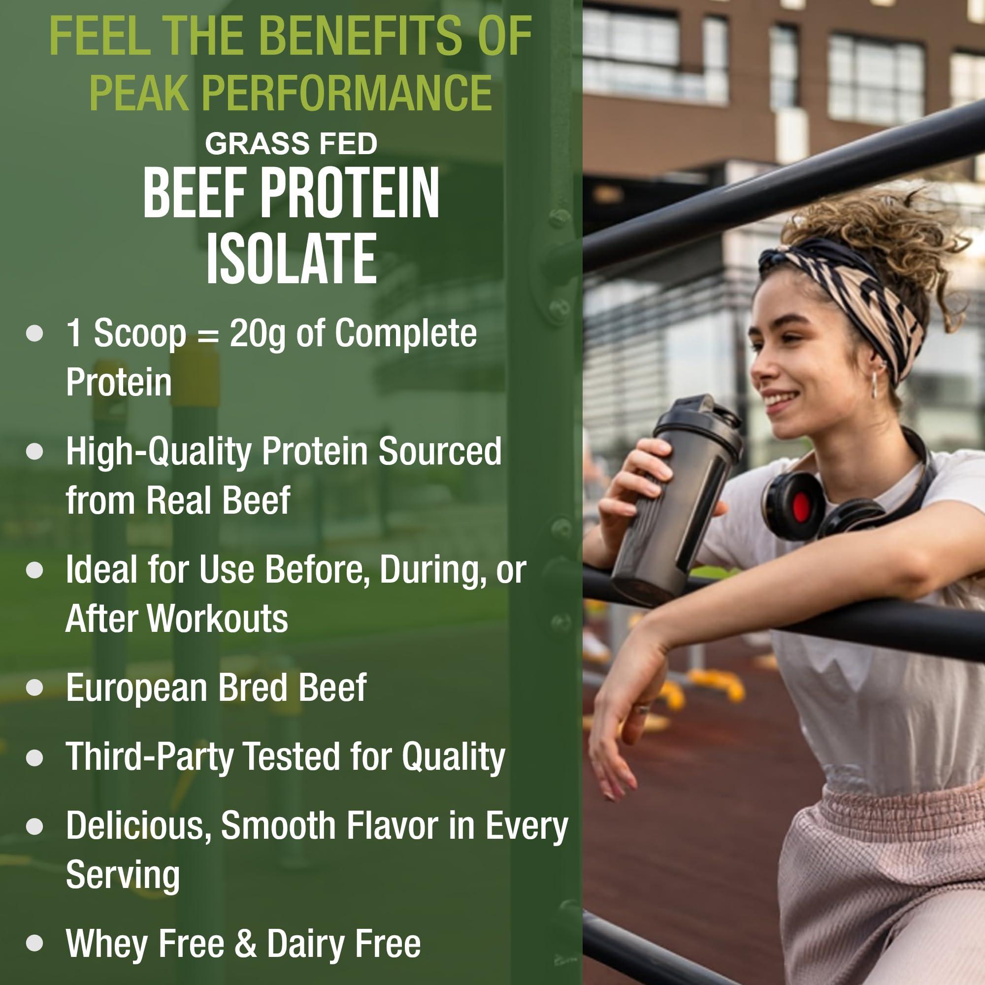 Peak Performance Grass Fed Beef Protein Powder - Lactose Free Great Tasting Beef Protein Isolate. Complete Animal Based Non Dairy Paleo Carnivore Supplement for Prime Muscle Building. No Whey. Unflavored