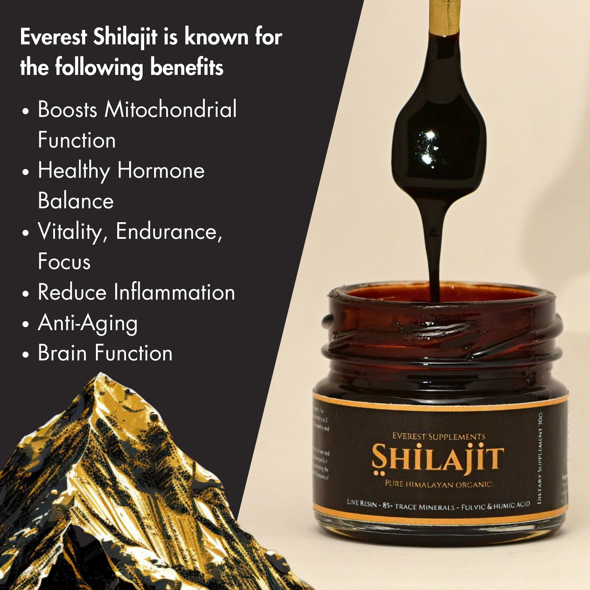 Everest Supplements Shilajit Pure Himalayan Organic Shilajit Resin - Shilajit for Men - Gold Grade 500 mg Maximum Potency - 85 Trace Minerals & Fulvic and Humic Acid for Energy Immune Support, 30 Grams