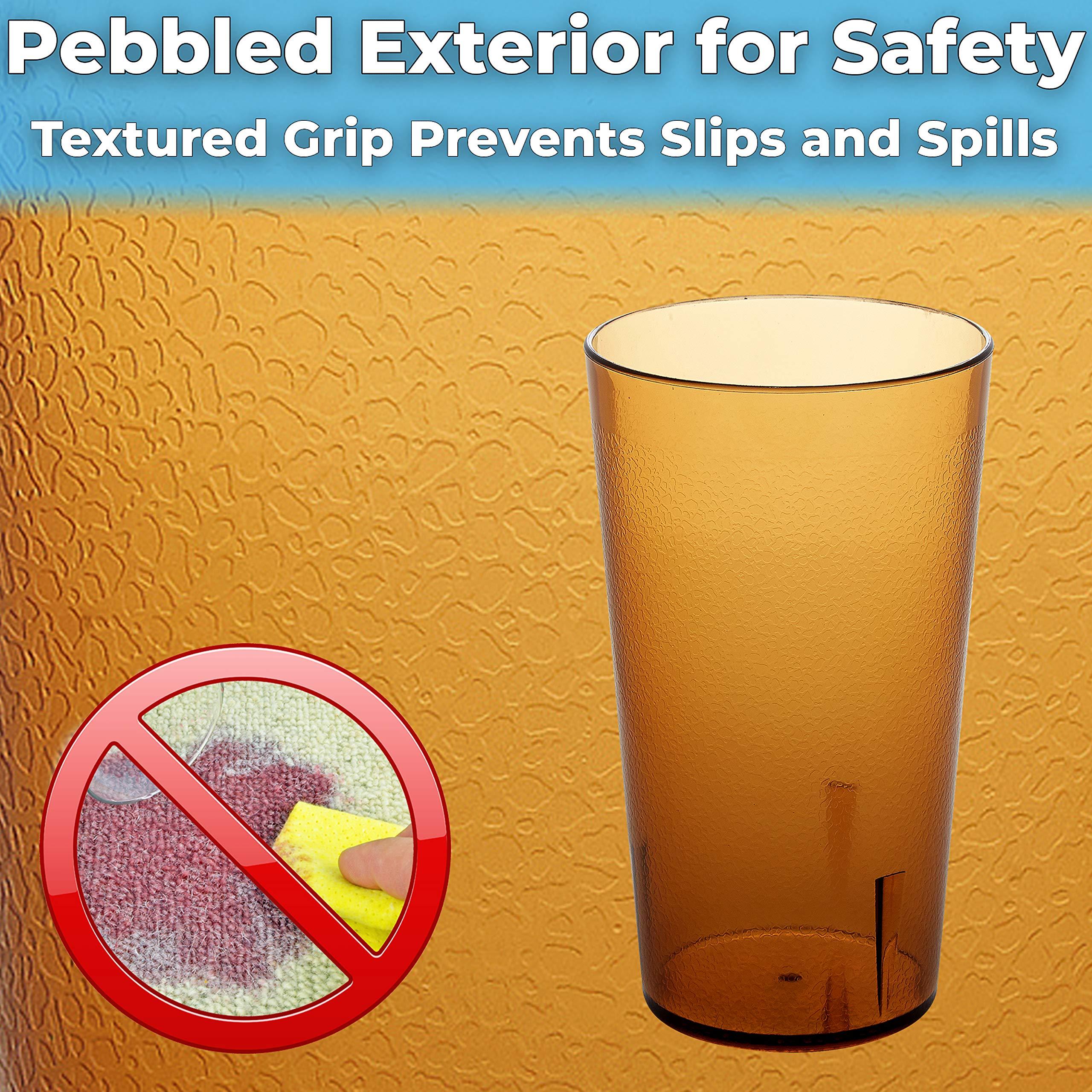 Avant Grub Restaurant Grade, BPA-Free 12oz Amber Plastic Cups 24pk. Super Durable, Break Resistant Drinking Glasses for Cafe, Party, Catering. Reusable, Stackable Tumblers with Textured Grip Design