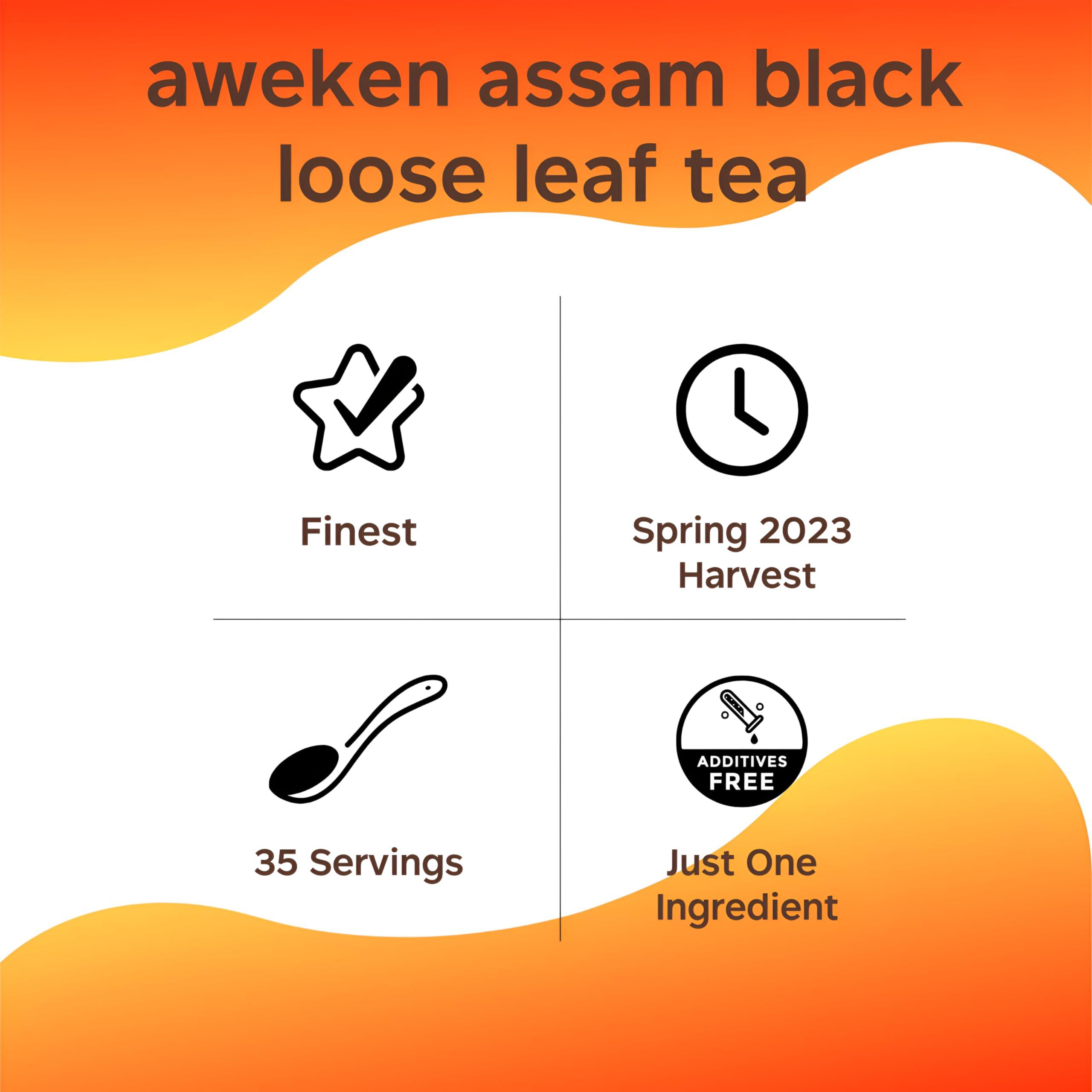 Woocup Woocup Awaken Assam Black Tea (2 oz) - Pure Assam Loose Leaf Black Tea for Chai Tea, Thai Tea, and Kombucha Drink, Loose Leaves for Cold Brew Tea and Hot Brew, Non GMO