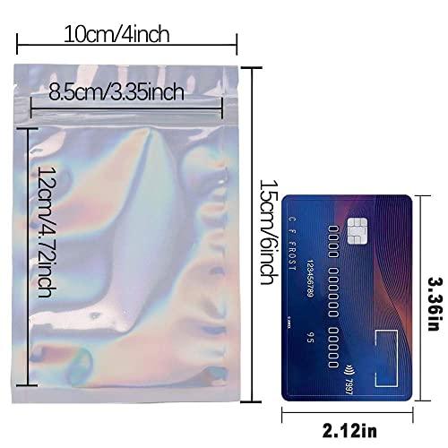 FYATTVA 100 Pieces Mylar Holographic Resealable Bags - 4 x 6" Smell Proof Bags, Foil Pouch Ziplock Bags for Party Favor Food Storage (Holographic Color, 4 x 6 Inch)