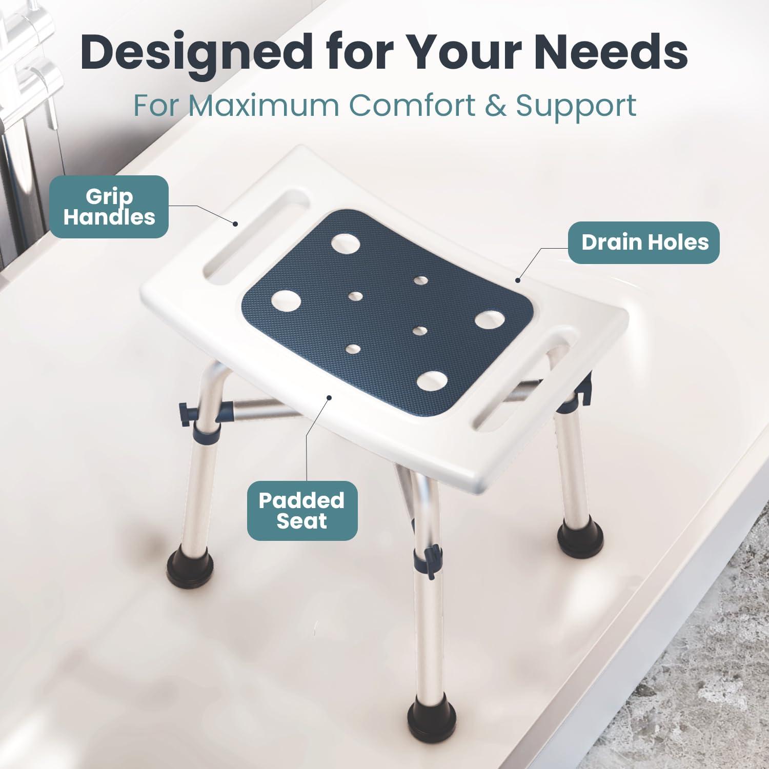 PELEGON Shower Stool - Shower Chair for Inside Shower (350 lb) - Adjustable Height Shower Stool - Shower Seats for Adults, Bath Stools for Shower, Shower Chair, Shower Stools for Adults Sitting - Dark Blue