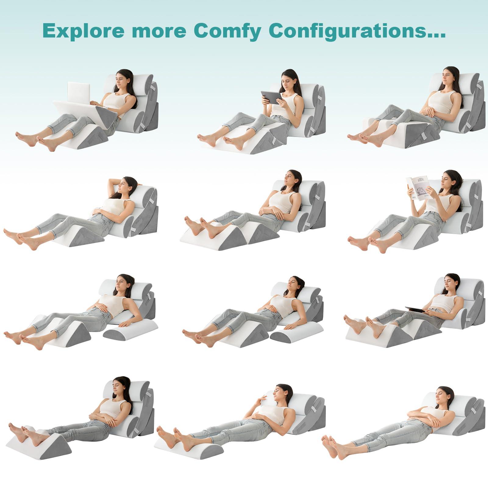 Hansleep Hansleep 6PCS Orthopedic Bed Wedge Pillow for Sleeping, Adjustable Post Surgery Pillow Set for Body, Back and Leg Pain Relief, Memory Foam Support Pillows for After Surgery