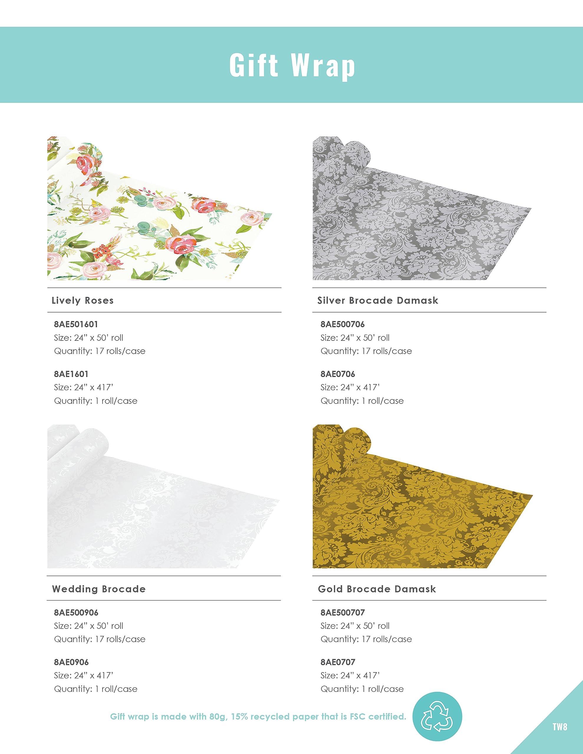 Creative Bag Gold Wrapping Paper Roll| Eco-Friendly Gift Wrapping Paper for All-Occasion Designs| Holiday Gift Wrap, Birthday Wrapping Paper, Wholesale Gift Wrap |24 Inches x 50 Feet| Golden Brocade |Creative Bag