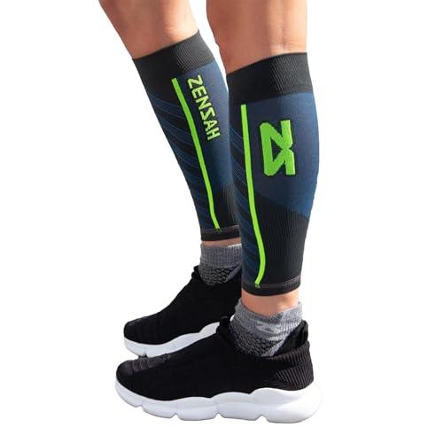 Zensah Zensah Featherweight Compression Leg Sleeves - Relieve Shin Splints, Calf Strains (Charcoal/Blue, Medium)