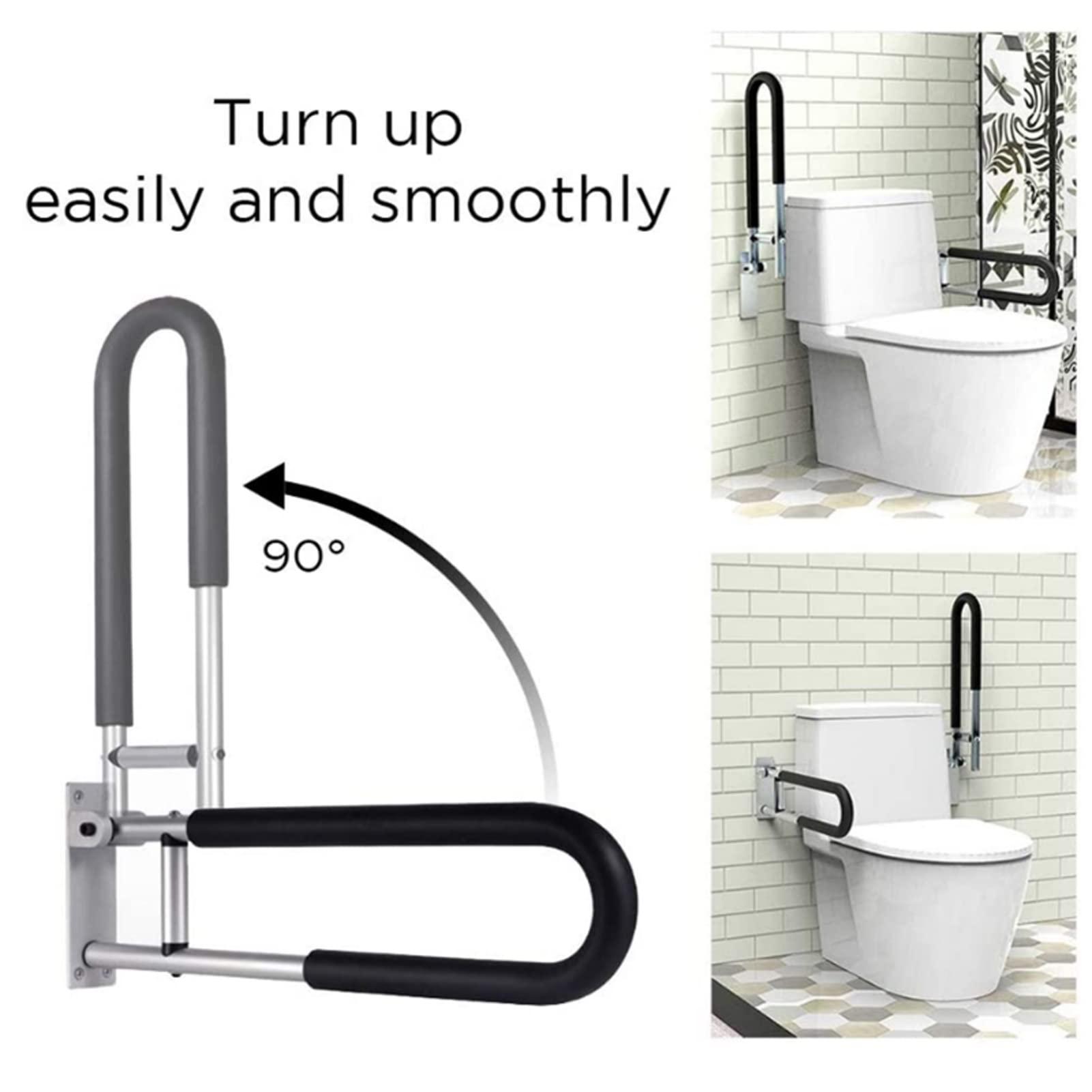 AVFORA Foldable Grab Bars for Bathroom, Toilet Grab Bar Bathroom Safety Handrail Folding Drop Down Wall Mounted Toilet Support Bathroom Aid Assist Rail for Disabled Elderly (Color : Black)