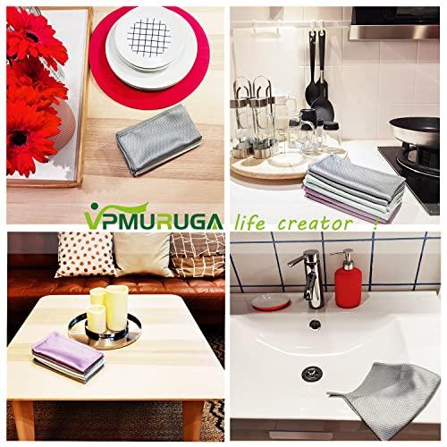 VPMURUGA Easy Clean Fish Scale Nanoscale Cleaning Cloth,Streak Free Microfiber Glass Cleaning Cloths for Window Mirrors Windshields,Lint Free Microfiber Polishing Cleaning All-Purpose Towel Pack of 6(Purple)