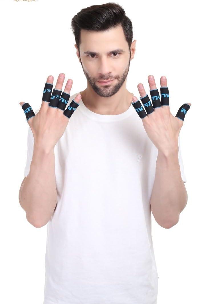 RNV RNV 10 PIECES BLACK COTTON ELASTIC STRETCHABLE FINGER COMPRESSION SLEEVE FOR COMFORT AND SUPPORT FOR FINGERS