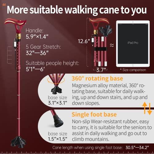 ispuoocti ispuoocti Folding Cane, Smart Alarm Foldable Cane with Light, Fashion Walking Cane for Women&Men, Adjustable Canes for Seniors, USB Direct Charging, Lightweight and Portable (Red)