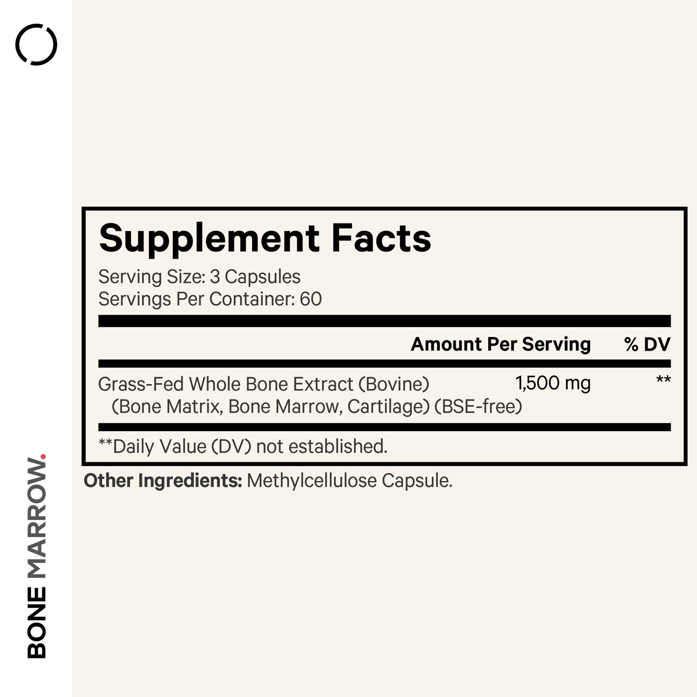 Codeage Codeage Grass Fed Bone Marrow Supplement - Freeze Dried, Non-Defatted, & Desiccated Beef Bone Marrow Pills - Raw Whole Bone Marrow, Bone Matrix, Cartilage - 3000mg per Serving - 180 Capsules