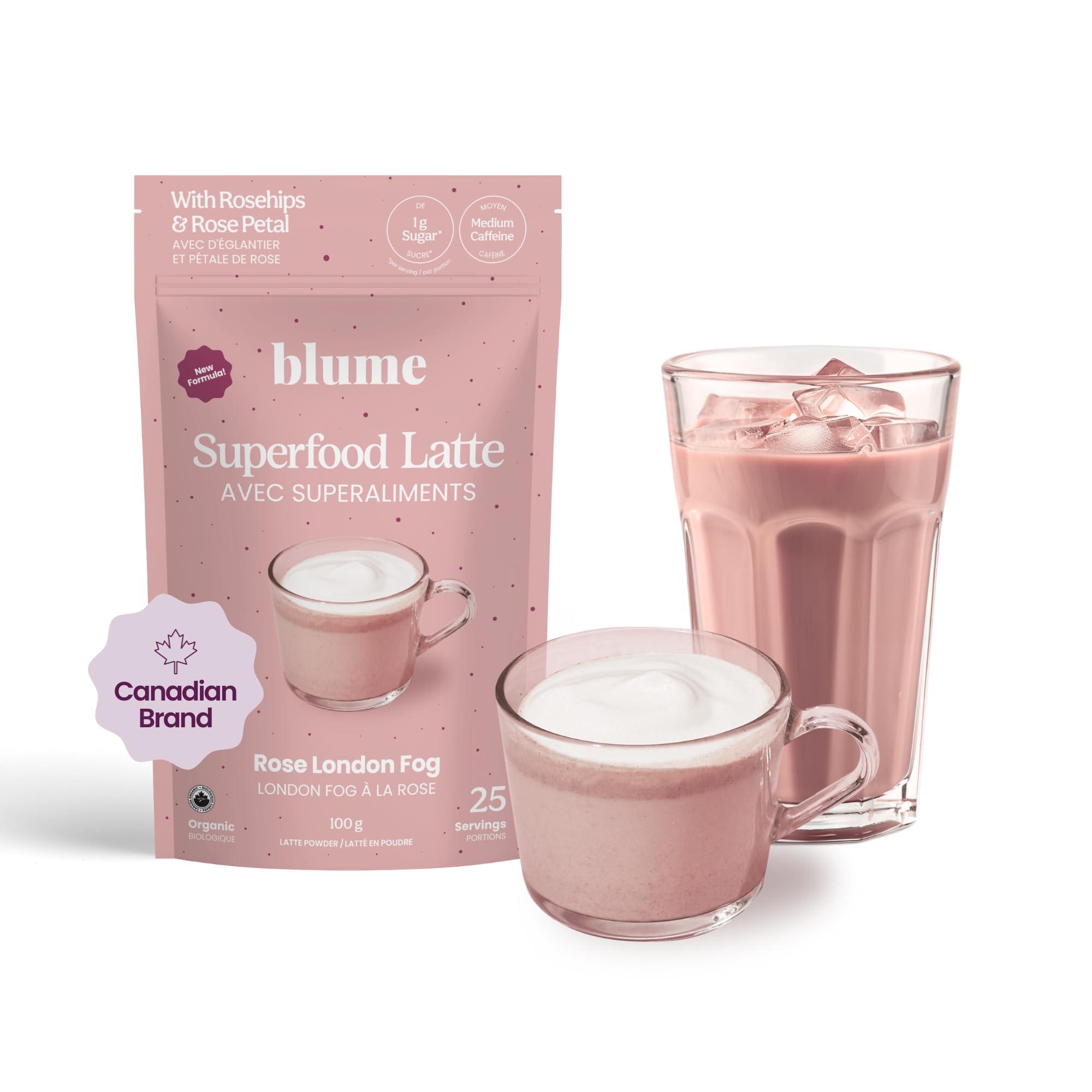 Blume Blume Organic Rose London Fog Earl Grey Tea | Decaf Black Tea, Rose Petal Powder, Vanilla, Tart Cherry, and Bergamot | Plant Based Superfood Latte | Vegan Gluten Free Drink | 30 Servings