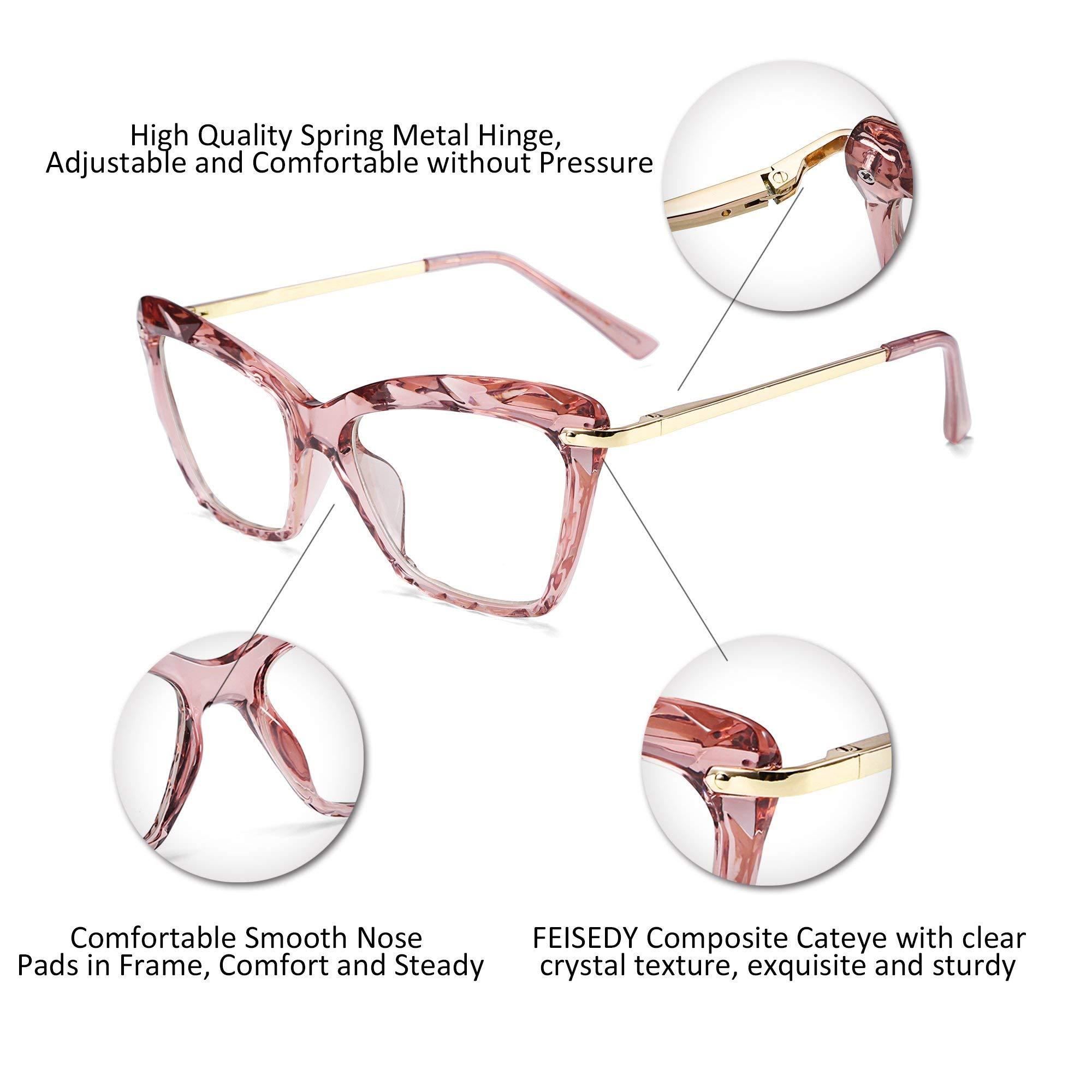 FEISEDY FEISEDY Crystal Cat Eye Glasses Frame Blue Light Blocking Computer Eyewear B2500