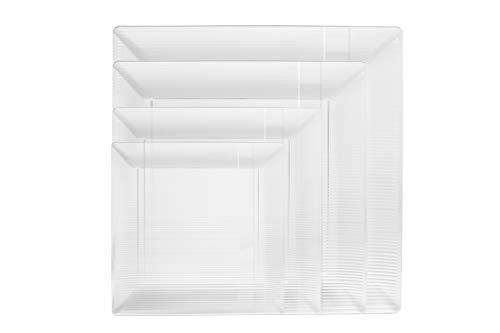 Exquisite Exquisite Disposable-Clear-Plastic-Plates-Square Linear (40 Pack) Wedding Dinner Fancy Tableware Dishes (7.5 Inch., Clear) Single Size Set