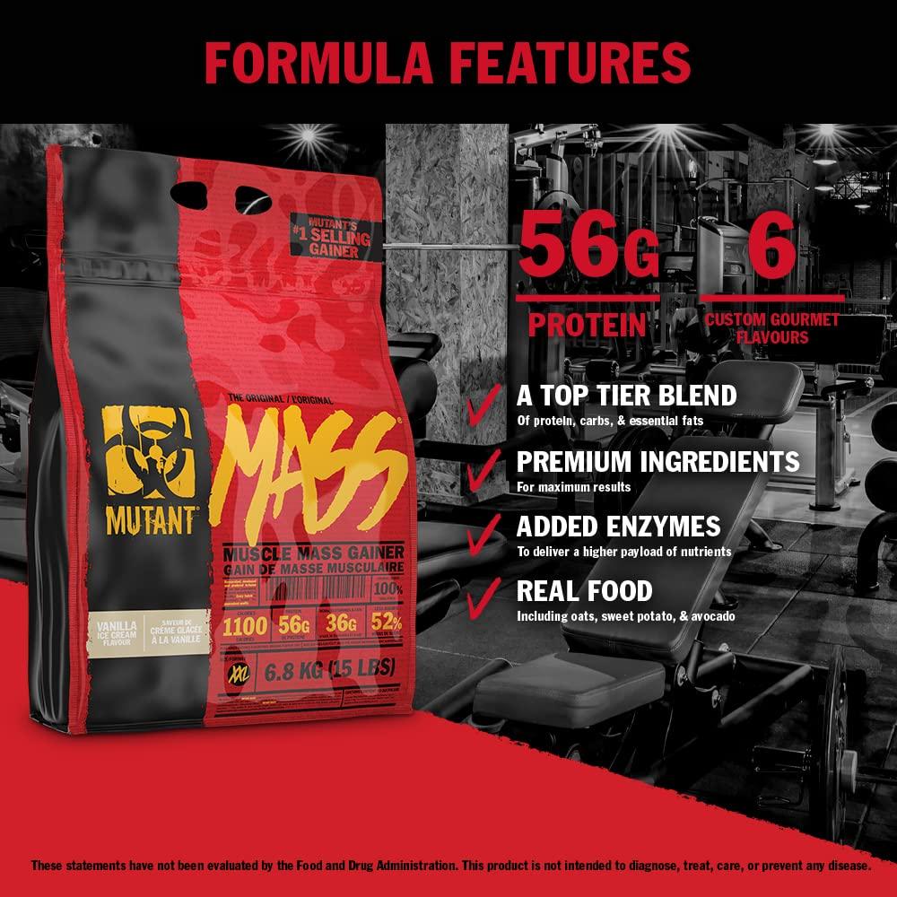 Mutant Mutant Mass Weight Gainer Protein Powder  Build Muscle Size and Strength with 1100 Calories  56 g Protein  26.1 g EAAs  12.2 g of BCAAs  15 lbs with 24 Servings  Cookies & Cream