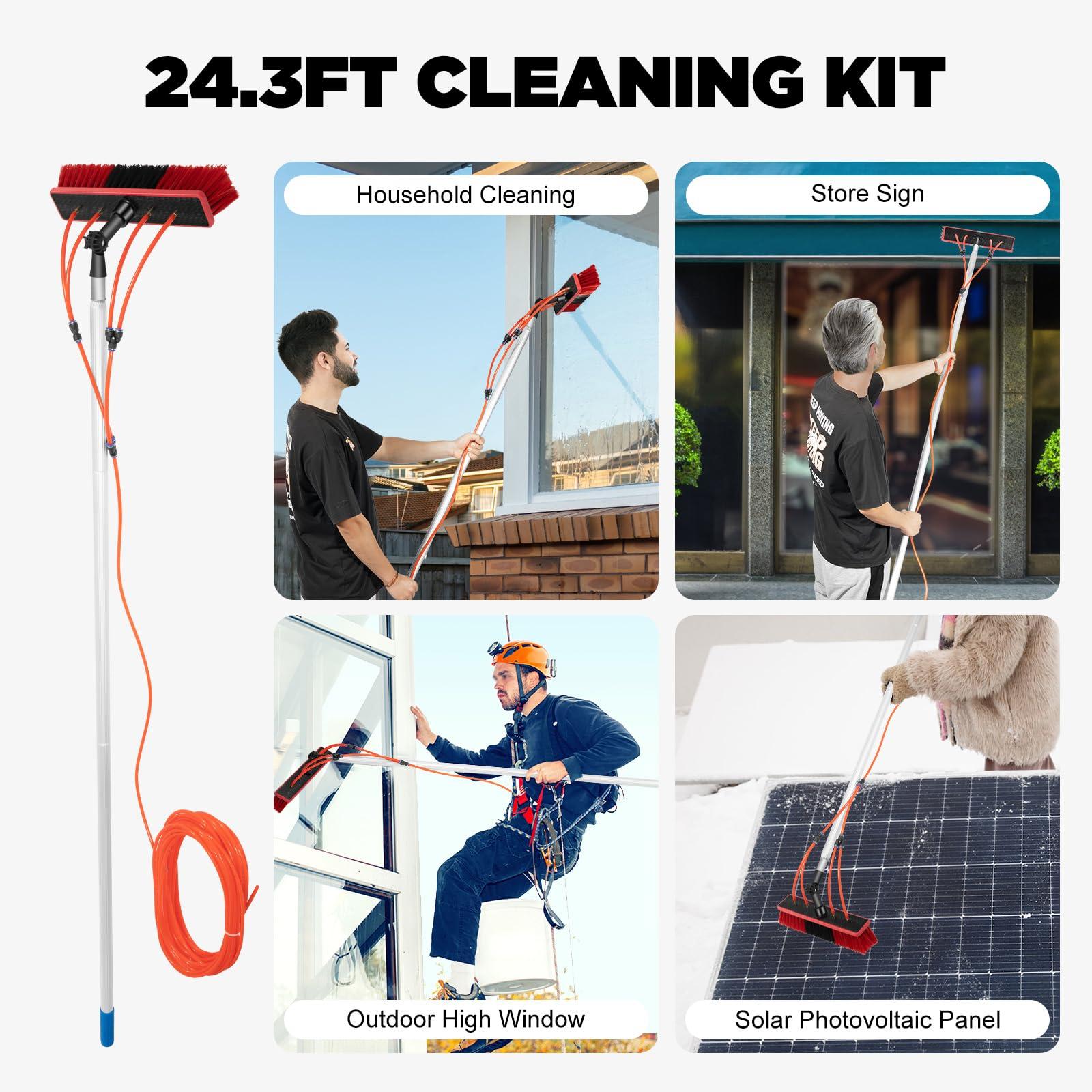 JAYGOVAN JAYGOVAN 26Ft Long Water Fed Pole Brush Solar Panel Cleaning Brush Telescopic High Reach Window Cleaning Pole Aluminum Outdoor Window Cleaner Extendable Cleaner Tool for Window Glass/Solar Panel