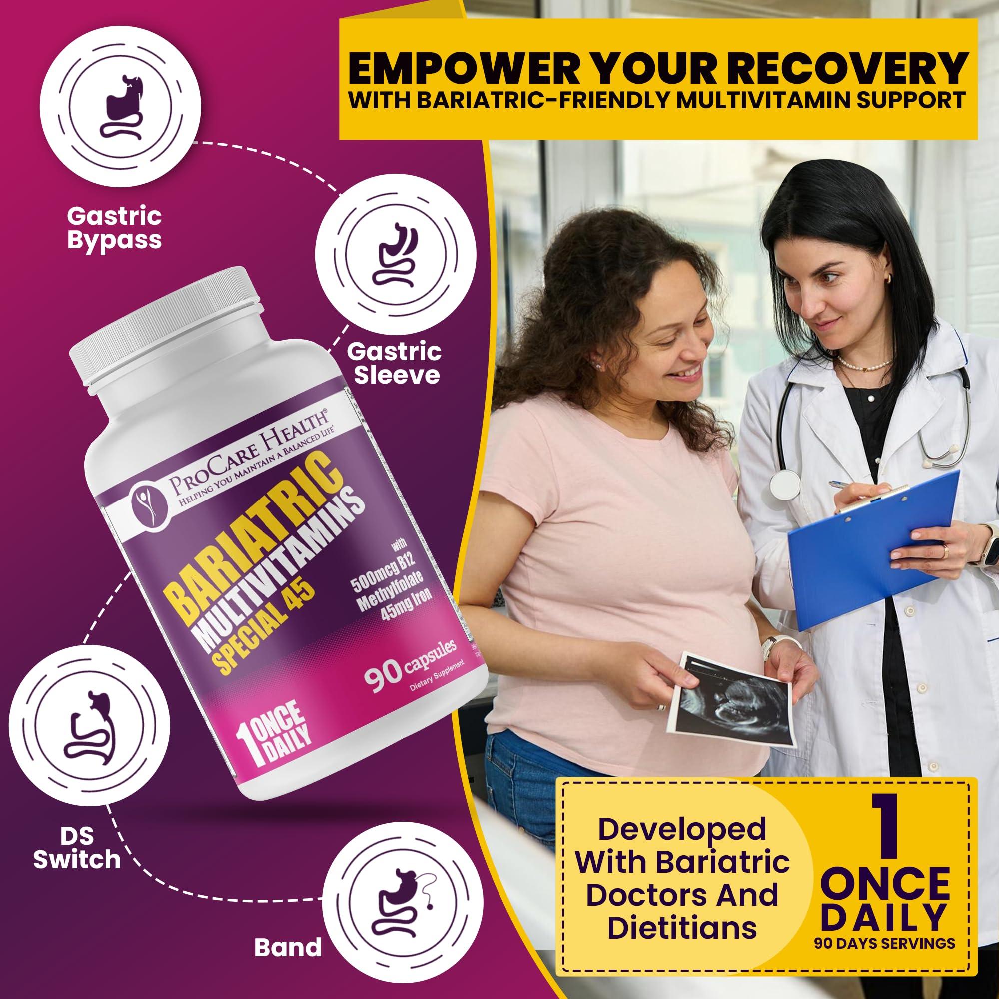 ProCare Health ProCare Health Bariatric Multivitamin with Iron (90 Capsule) - 45mg Iron with Reduced B12 - Post Op Bariatric Vitamins for Gastric Bypass Sleeve Patients, Sustains Recovery & Energy (03 Month Supply)