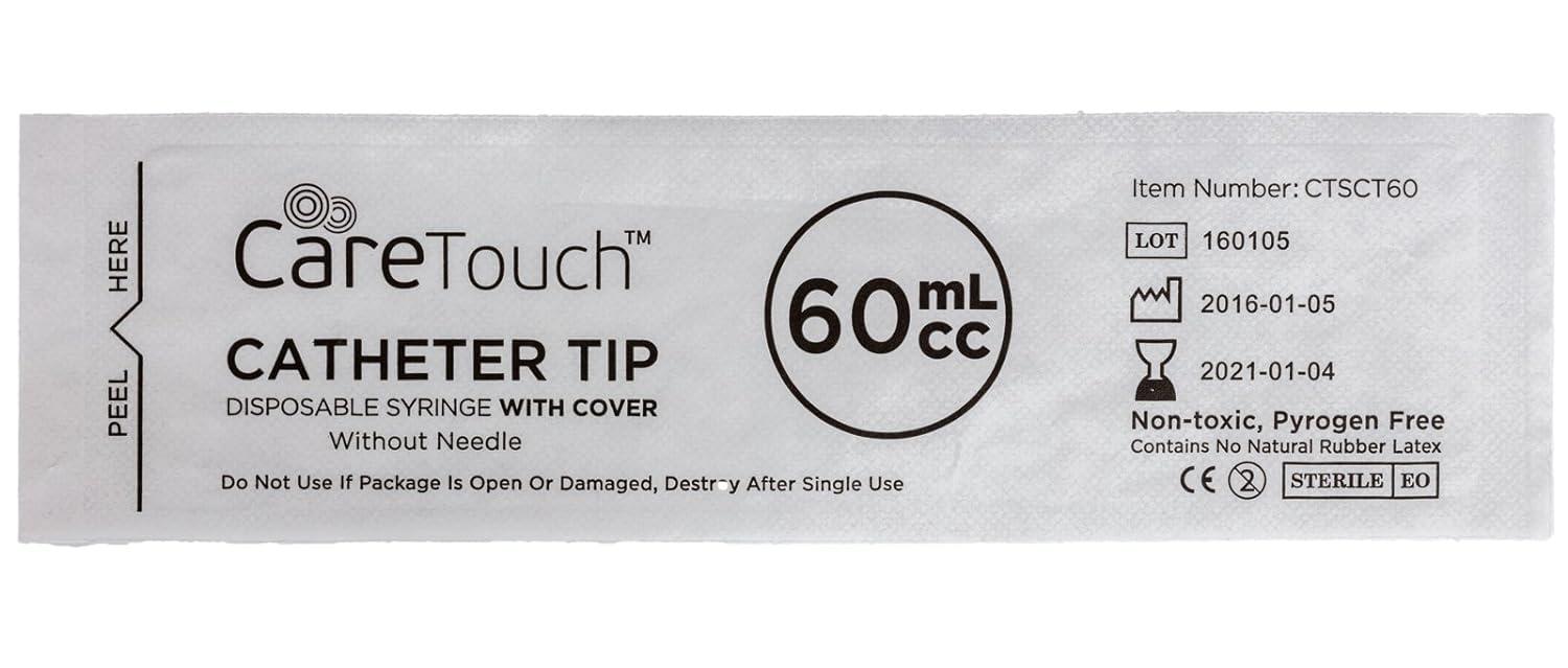 Care Touch Care Touch 60mL Syringe with Catheter Tip, 50 Large Medicine Syringes for Liquids, 60 ml Plastic Syringe - Feeding Syringe - Disposable & Individually Wrapped, Great for Home Care Use