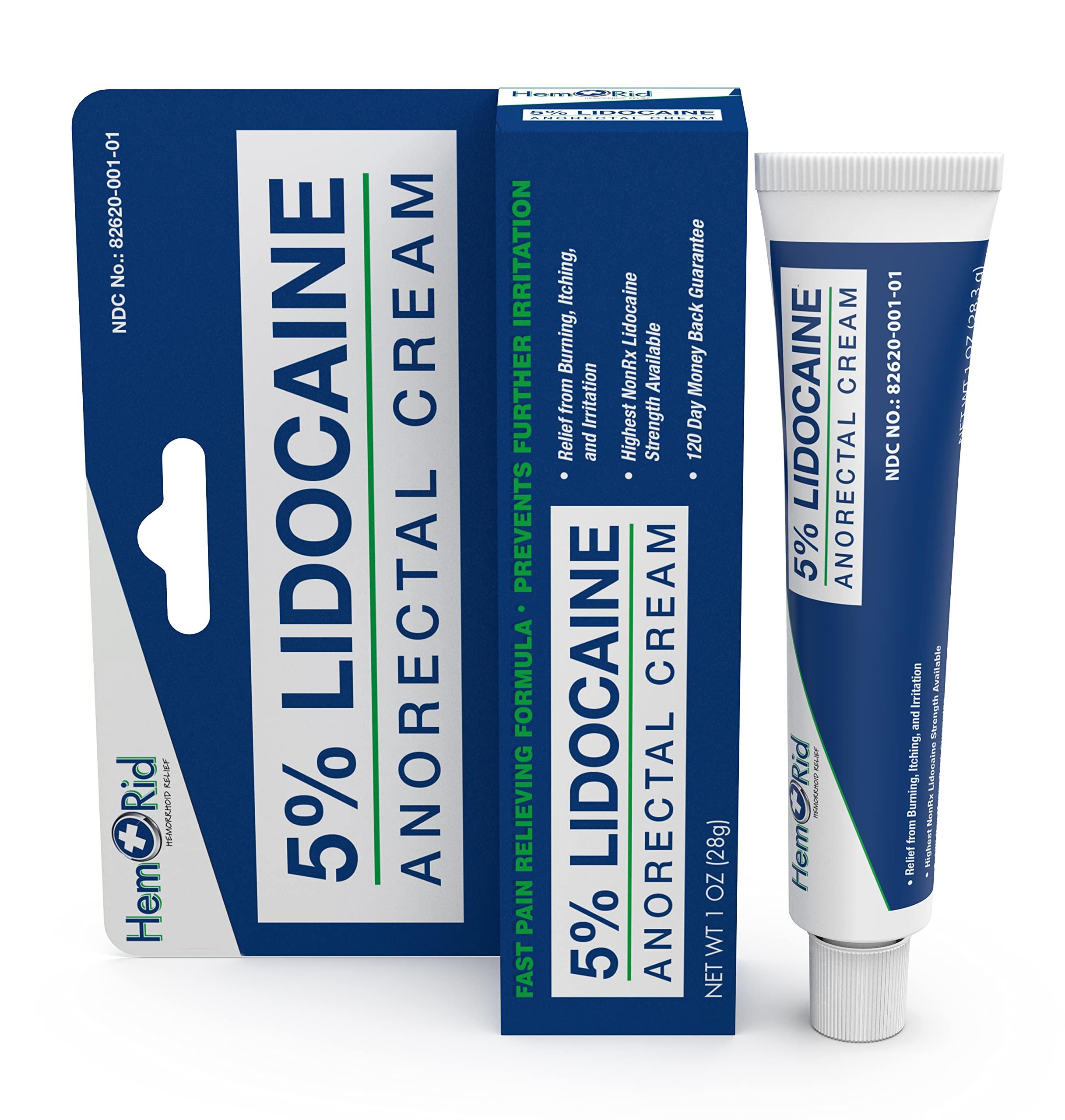 HemRid Maximum Strength Lidocaine Cream for Pain Management. Fast-Acting Hemorrhoid Solution with 5% Lidocaine. Instant Anal Itch and Numbing Effect