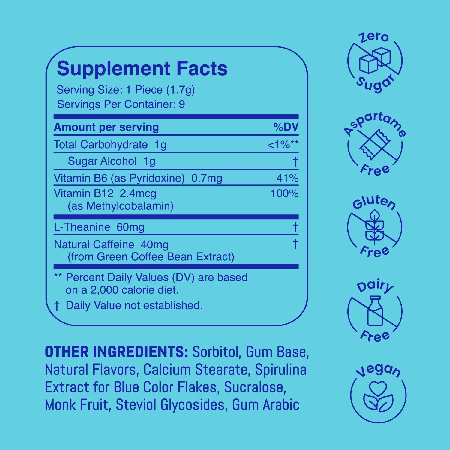 NeuroGum NeuroGum Energy Caffeine Gum (54 Pieces) - Sugar Free with L-theanine + Caffeine + Vitamin B12 & B6 - Nootropic Energy & Focus Supplement for Women & Men - Peppermint Flavor (Packaging May Vary)