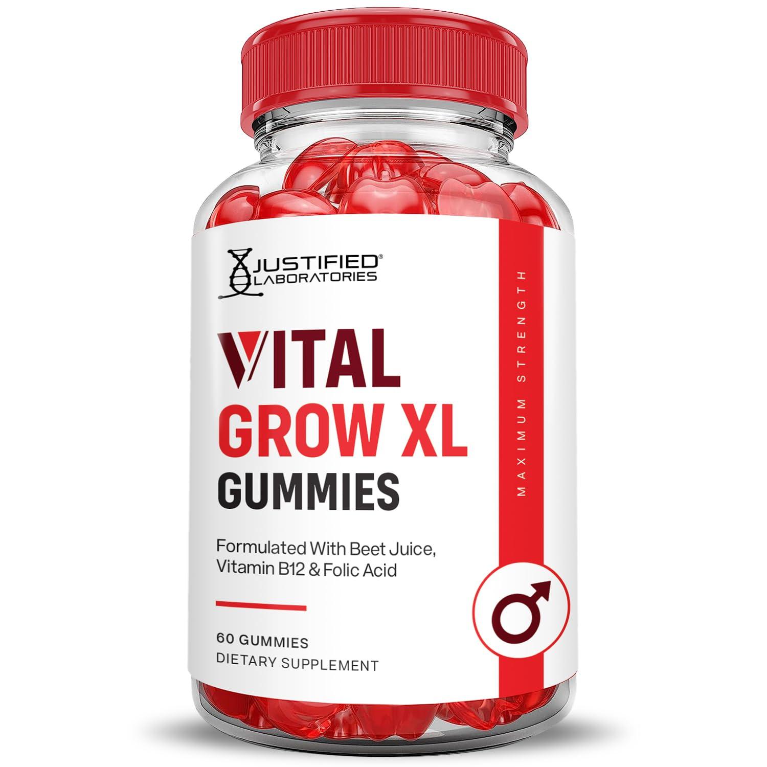Justified Laboratories (5 Pack) Vital Grow XL Performance Gummies 1000MG Advanced Formula Formulated with ACV Pomegranate Beet Juice Powder B12 Vegan Non GMO 300 Gummys