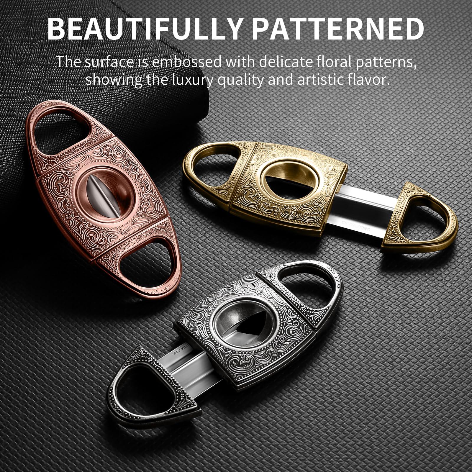 hancigar HANCIGAR V-Cut Cigar Cutter Stainless Steel Vintage Carved Cigar Guillotine Scissors Sharp Edge with Gift Box (Bronze) Gifts for Men