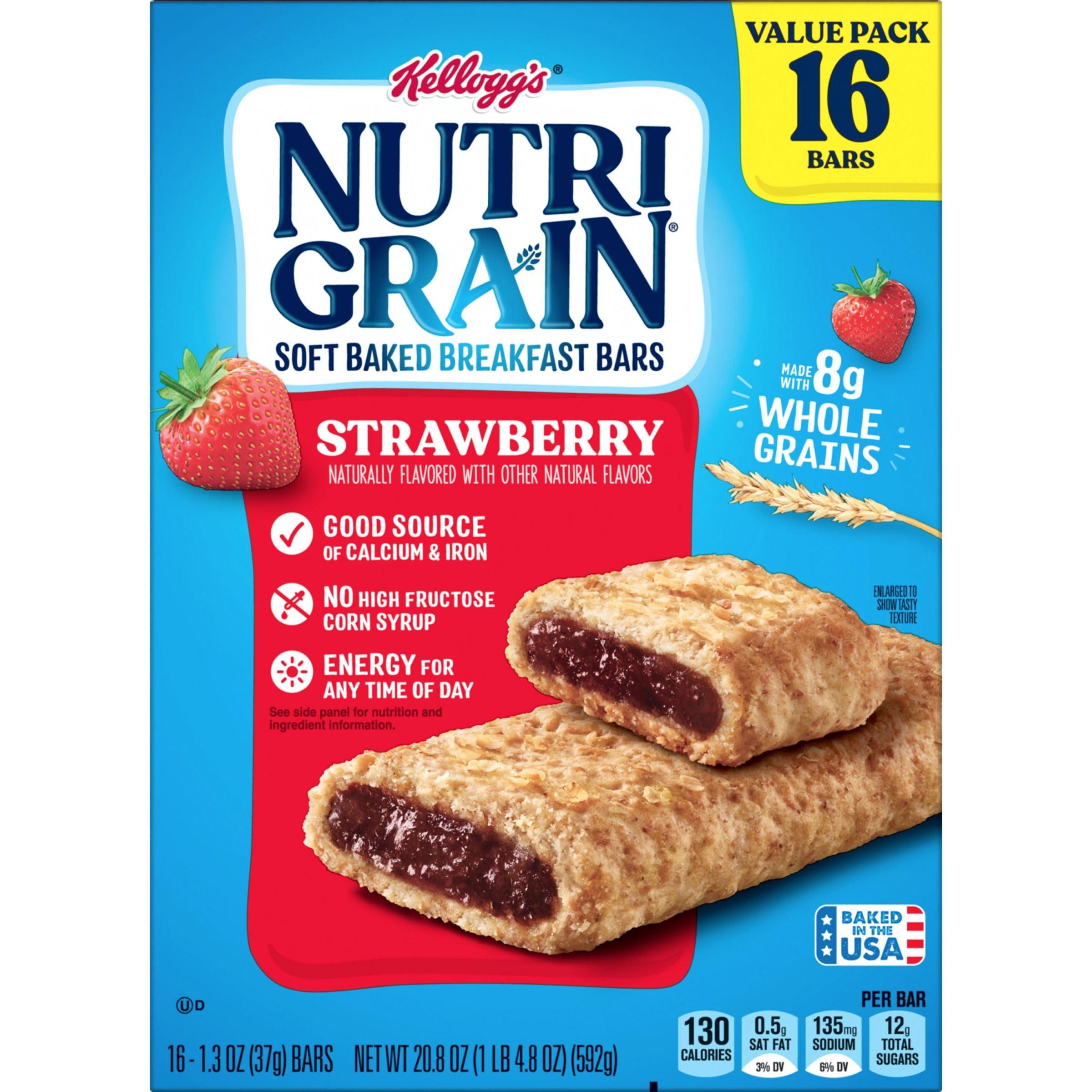Nutri Grain Nutri-Grain Soft Baked Breakfast Bars, Kids Snacks, Value Pack, Strawberry, 20.8oz Box (16 Count)