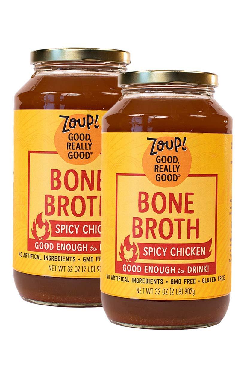 Zoup! Spicy Chicken Bone Broth by Zoup! Keto-Friendly, Non-GMO, Paleo-Friendly Clear Spicy Chicken Bone Broth - Great for Stock, Bouillon, Soup Base or in Gravy - 2-Pack (32 oz)