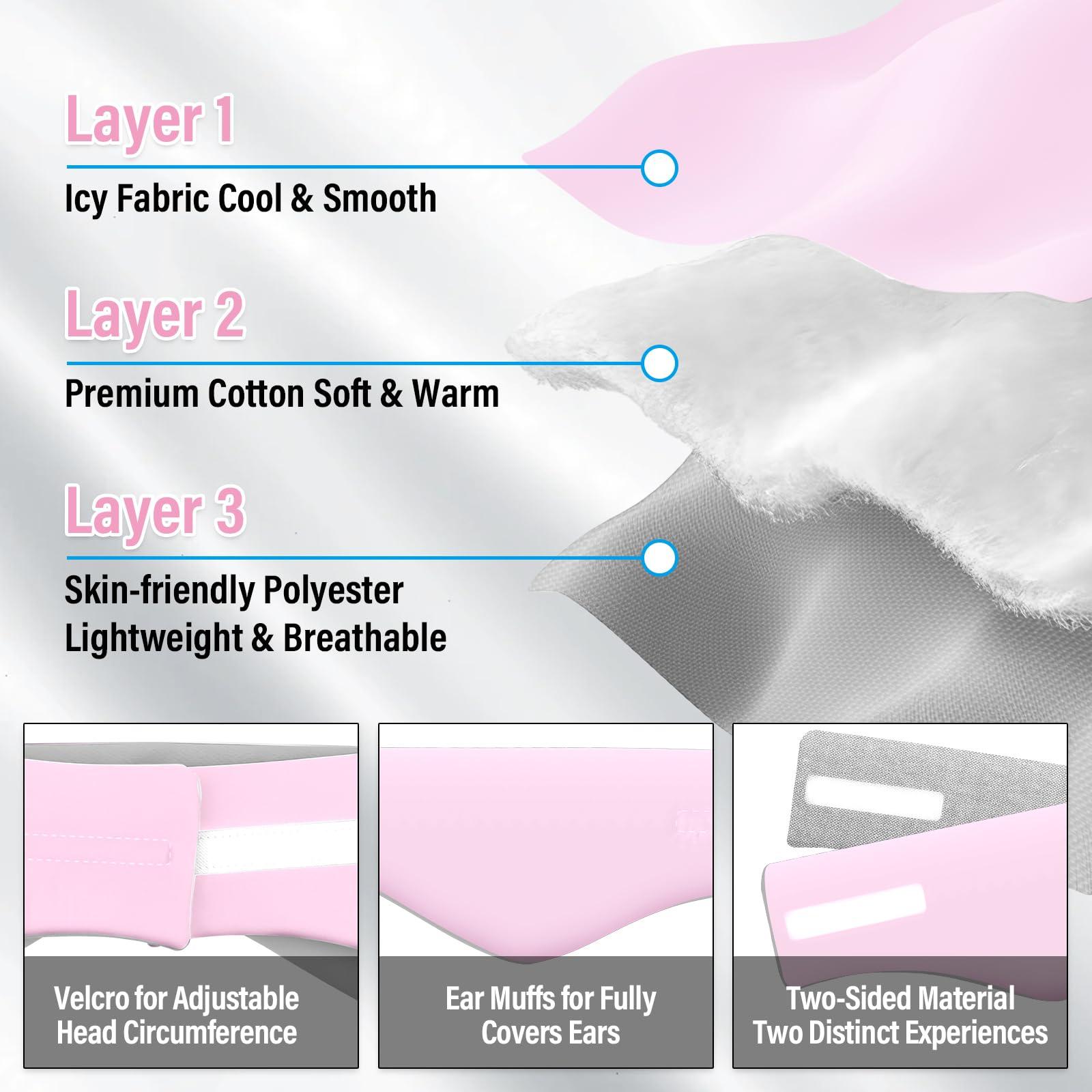 spacepower Sleep Mask, Eye Mask for Sleeping with Heads Adjustable, Earmuffs for Sleep for Men & Women, 2 in 1 Ear Mask and Blindfold, Soft Dual-Sided All-Season Eye Cover for Side Sleepers (Pink)