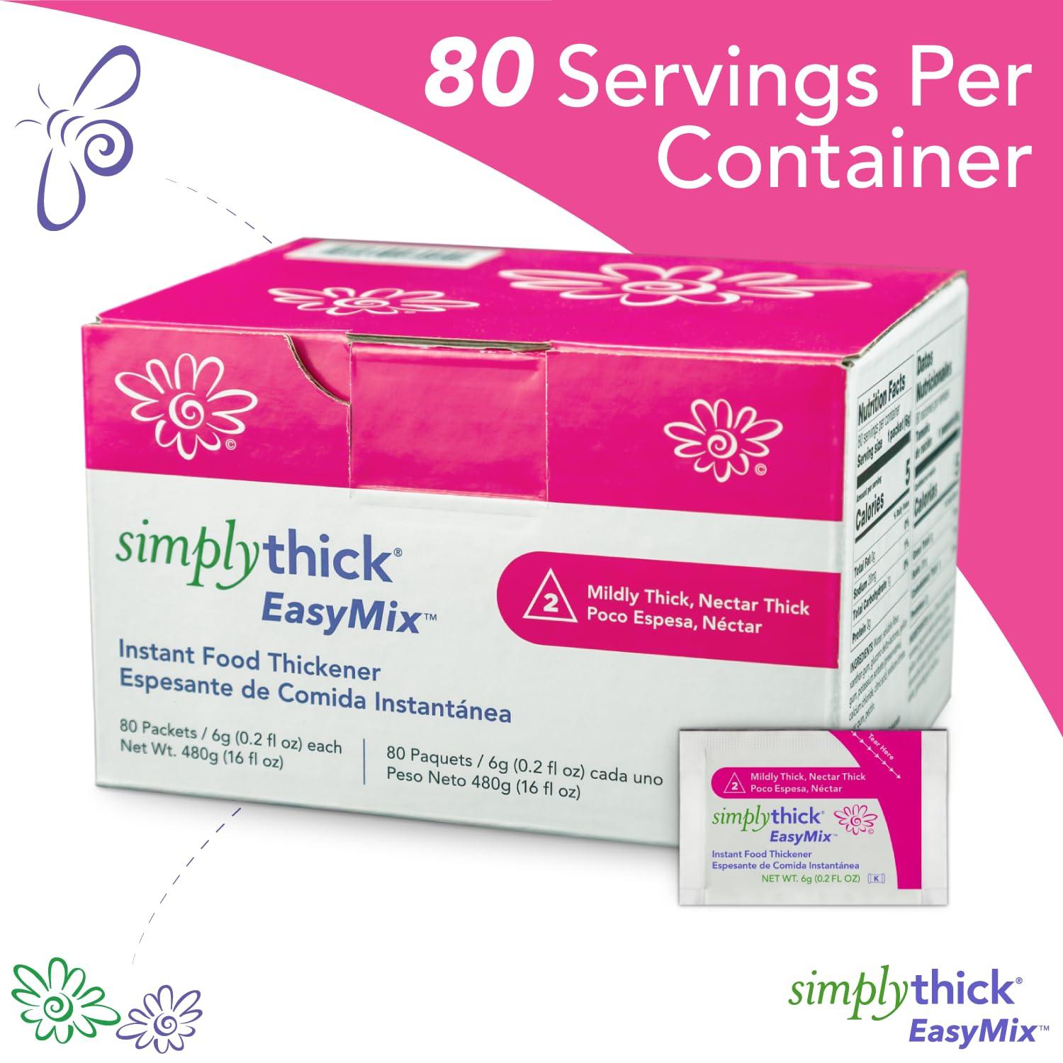 Simply Thick SimplyThick EasyMix | 80 Count of 6g Individual Packets | Gel Thickener for those with Dysphagia & Swallowing Disorders | Creates An IDDSI Level 2 – Mildly Thick (Nectar Consistency)