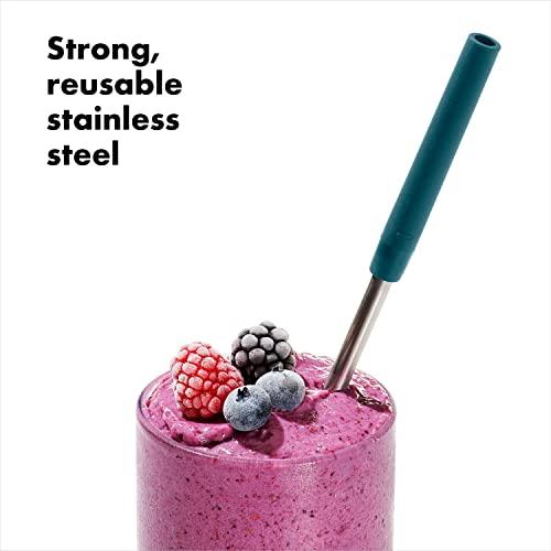 OXO OXO Good Grips Stainless Steel 4 Piece Reusable Straw Set with Case - Green