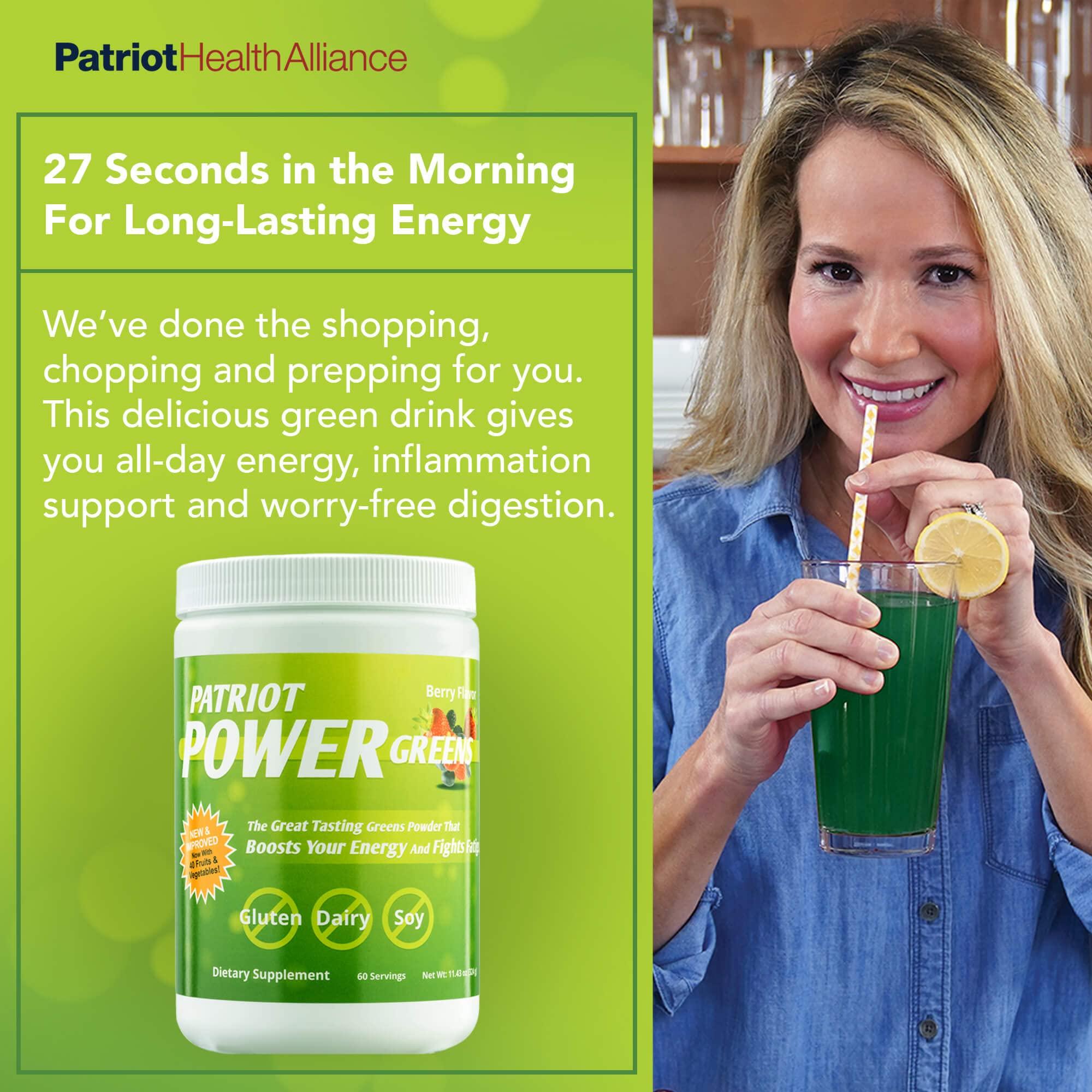 PATRIOT HEALTH ALLIANCE Patriot Power Greens: 40+ Fruits & Vegetables, Organic Superfood Dietary Supplement, 60 Servings