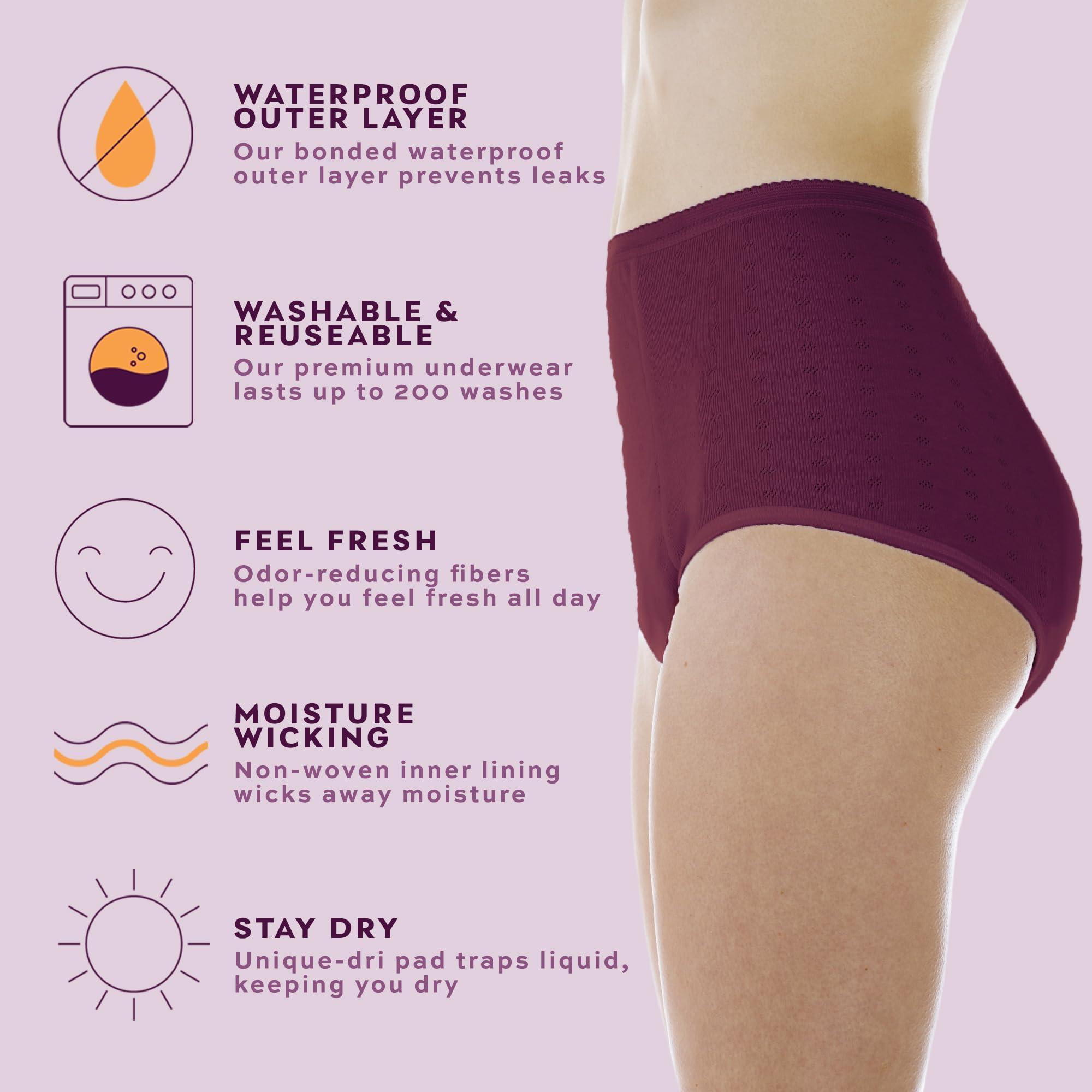 Wearever Wearever Women's Maximum Absorbency Incontinence Panty for Bladder Control - Washable, Reusable, Leak Proof Underwear for Women - Single Panty (Plum) (M) (Fits Hip: 38-40)