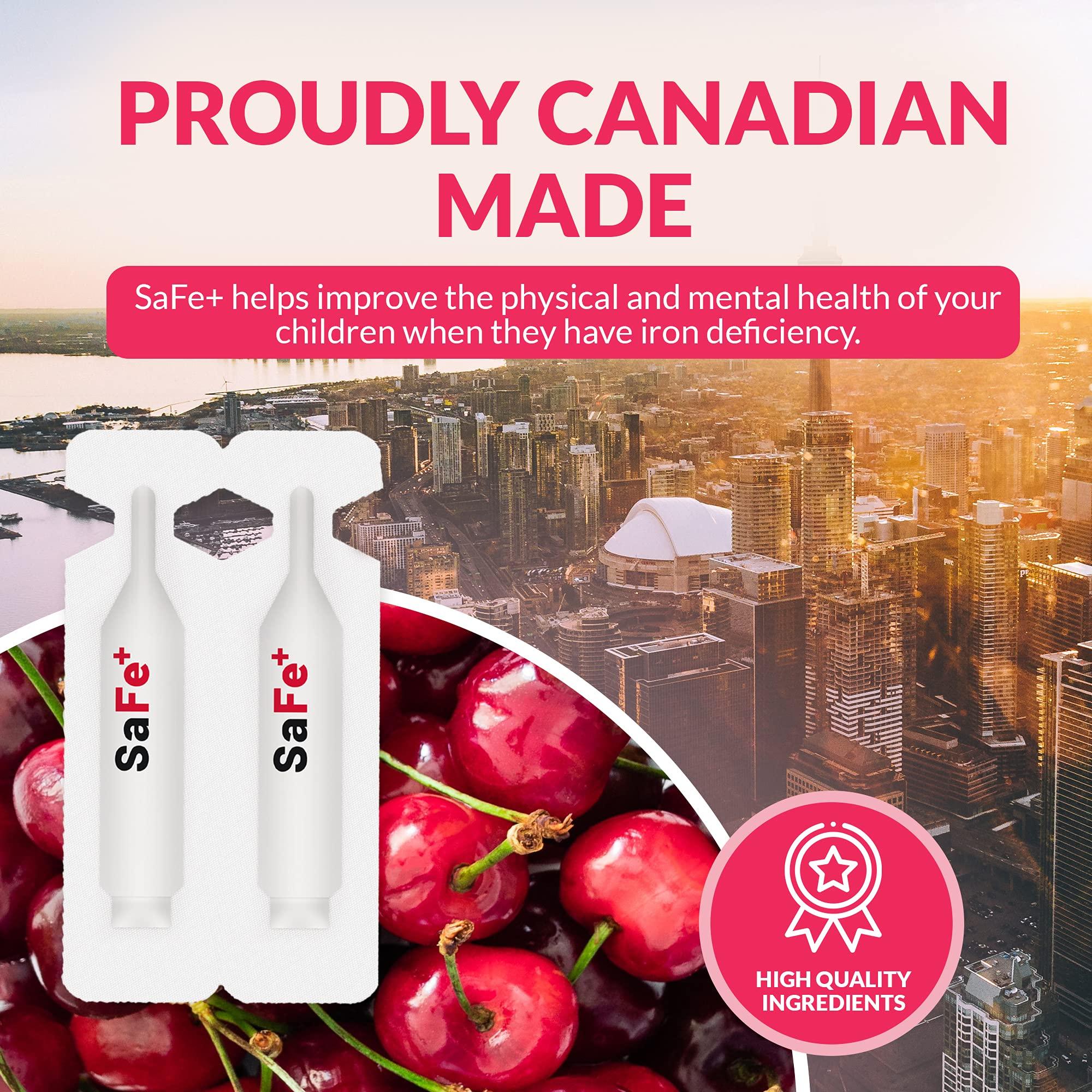 SaFe+ SaFe+ Liquid Iron for Children | Great Tasting Cherry Flavor | Easy to Use 20mg/2mL Iron per ampule | 30 Unit-Doses (2 ml Each) I Sugar Free & Allergen Free I Maintain Physical & Mental Wellbeing