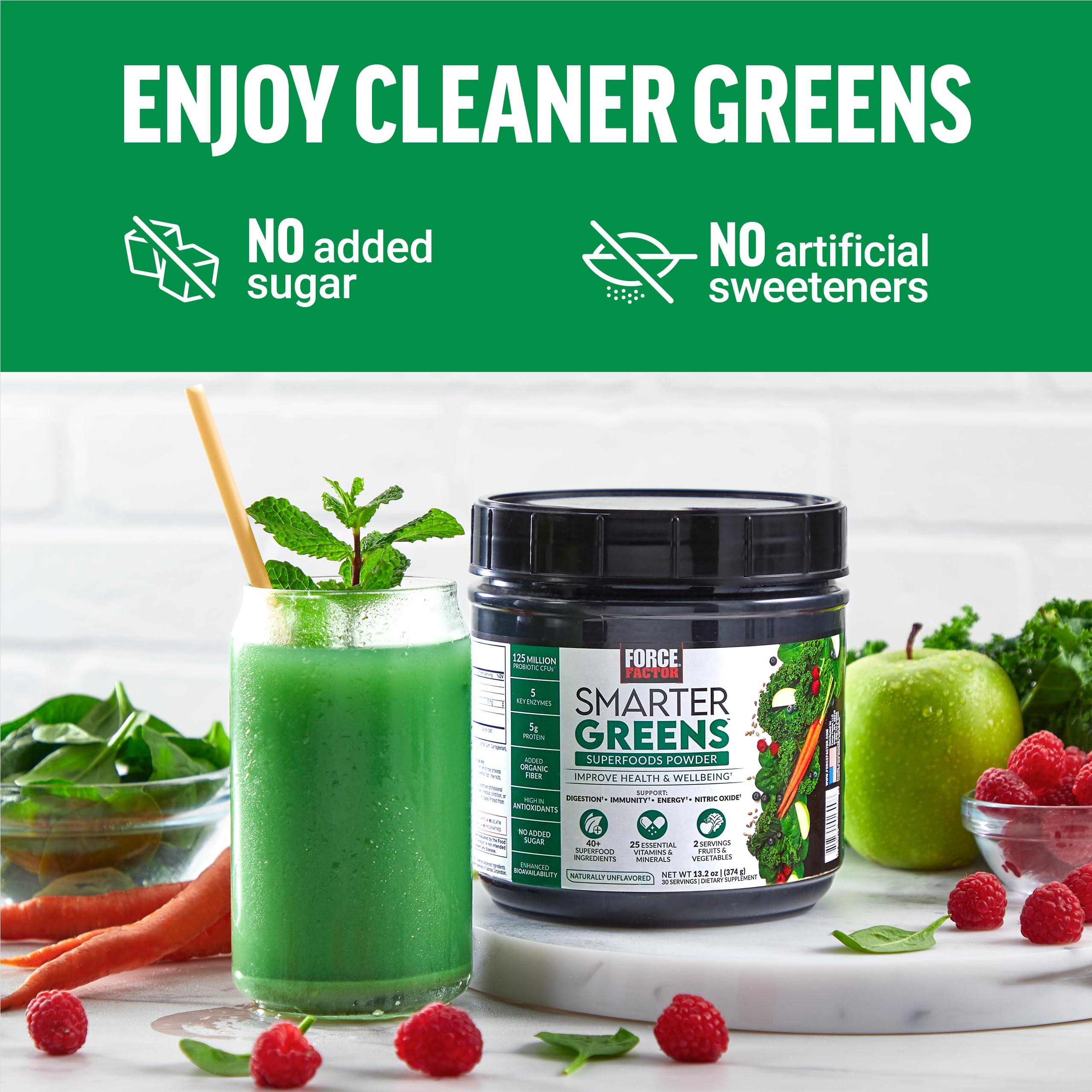 Force Factor FORCE FACTOR Smarter Greens Superfoods Powder, 3-Pack, Supports Digestion and Bloating, Immunity, and Energy, Greens Powder with Probiotics, Digestive Enzymes, Antioxidants, and Fiber, 90 Servings