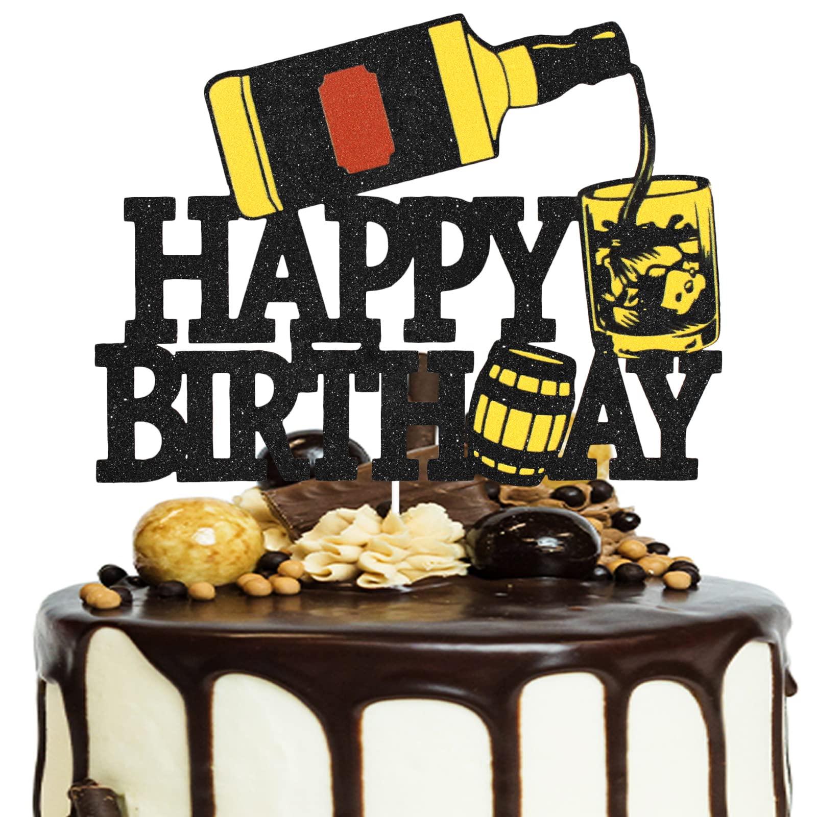 LHCING Whisky Happy Birthday Cake Topper - Aged To Perfection 30th 40th 50th Birthday Glitter WhisKey Cake Topper - Men Vintage Birthday Cake Decoration